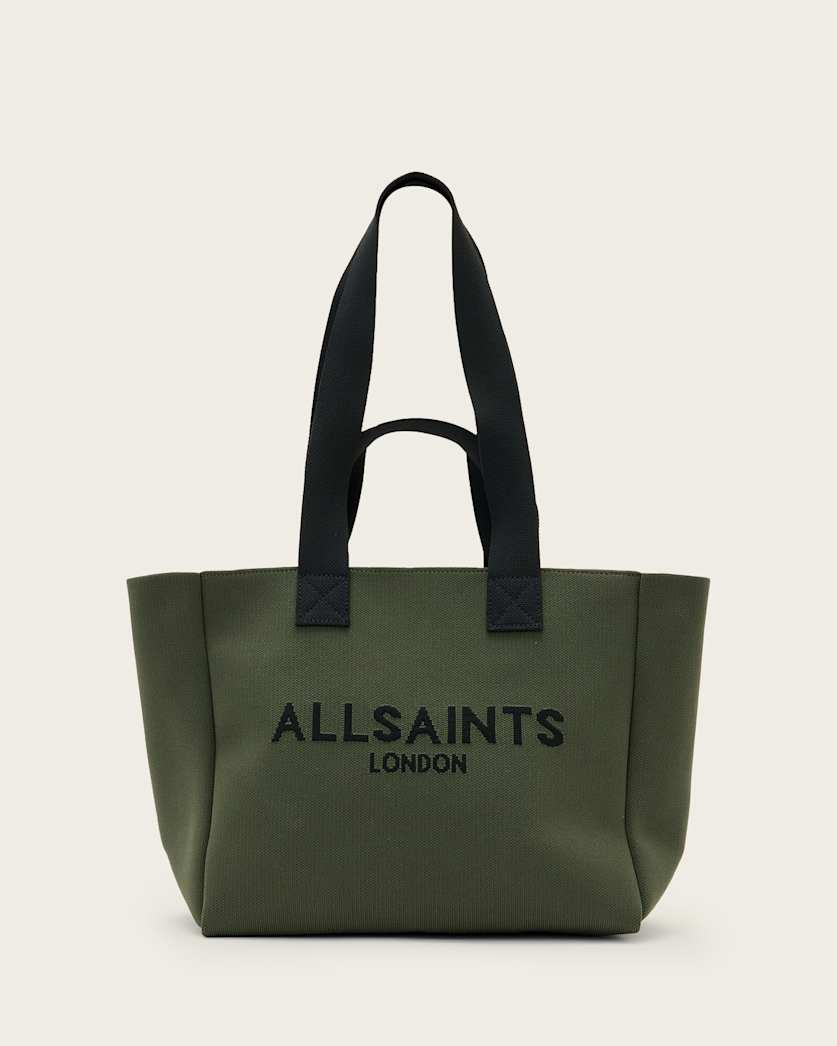 all saints Izzy Logo Print Medium Tote Bag Olive Green