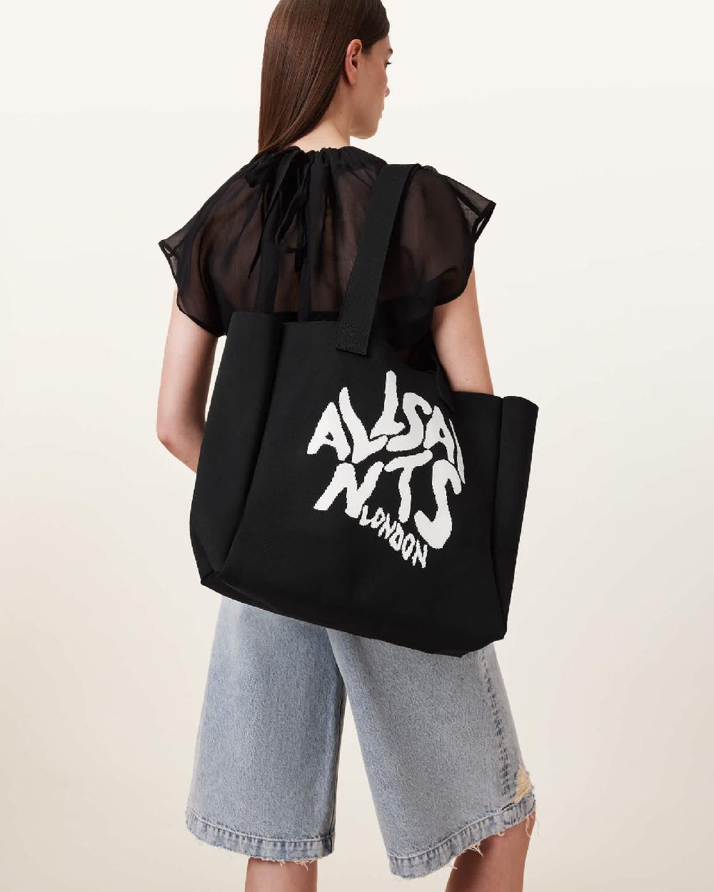 All Saints Izzy Orlando Logo Knitted Tote Bag Black
