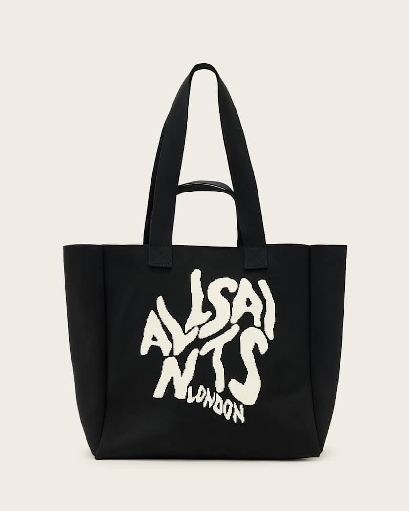 all saints Izzy Orlando Logo Knitted Tote Bag Black