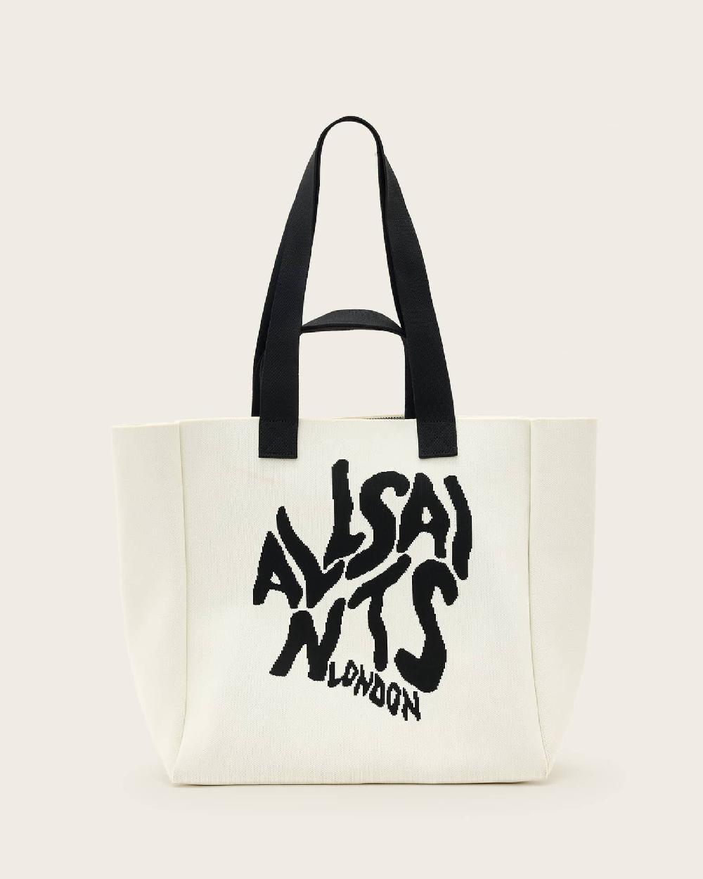 All Saints Izzy Orlando Logo Knitted Tote Bag White
