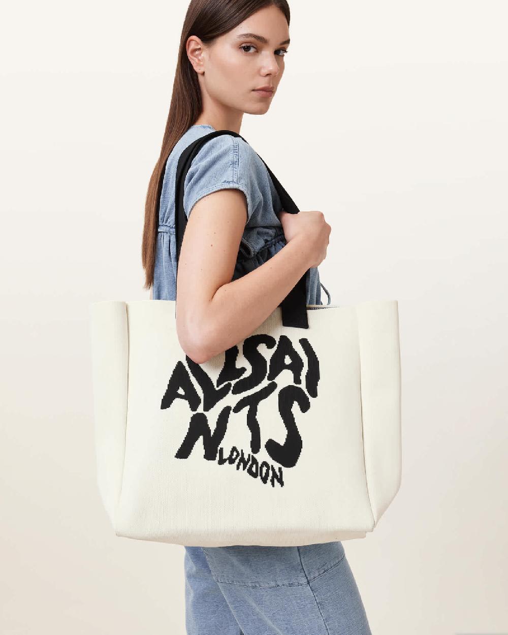 All Saints Izzy Orlando Logo Knitted Tote Bag White