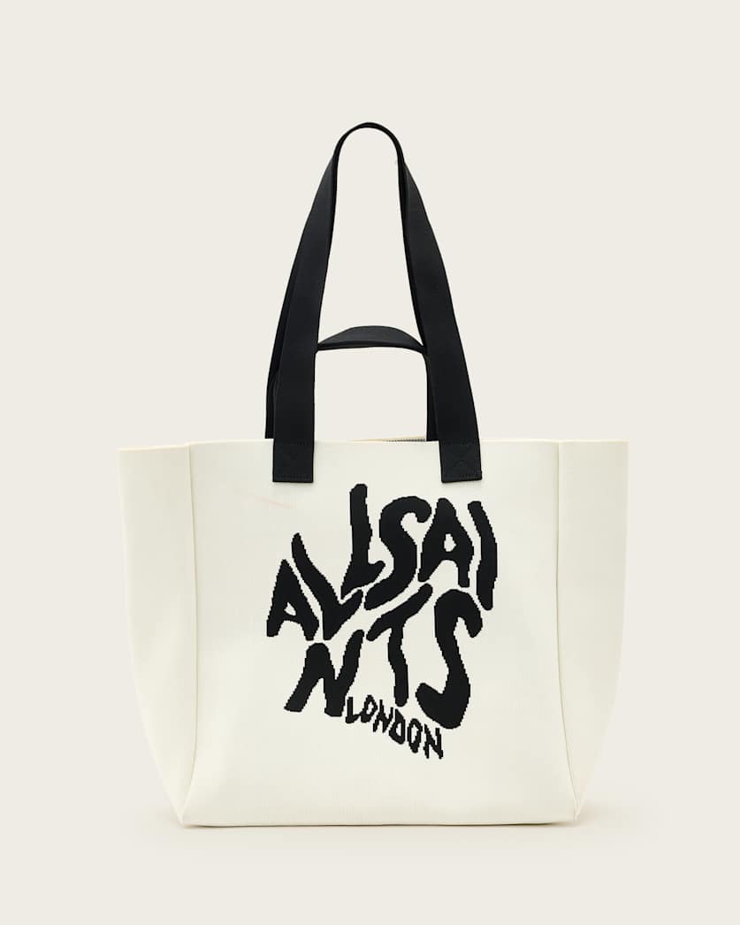 all saints Izzy Orlando Logo Knitted Tote Bag White