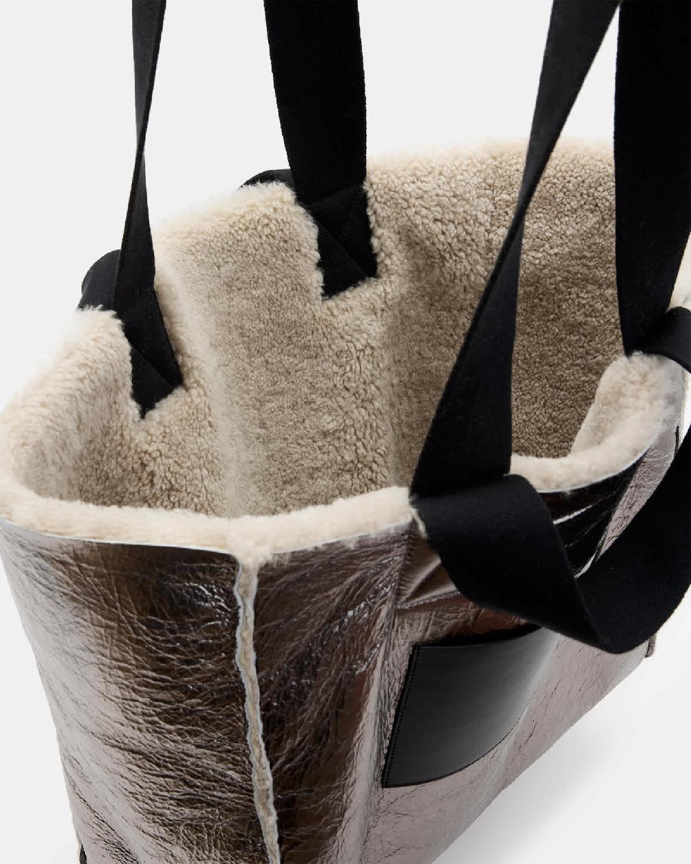 All Saints Izzy Reversible Shearling Tote Bag LIGHT TOFFEE TAUPE