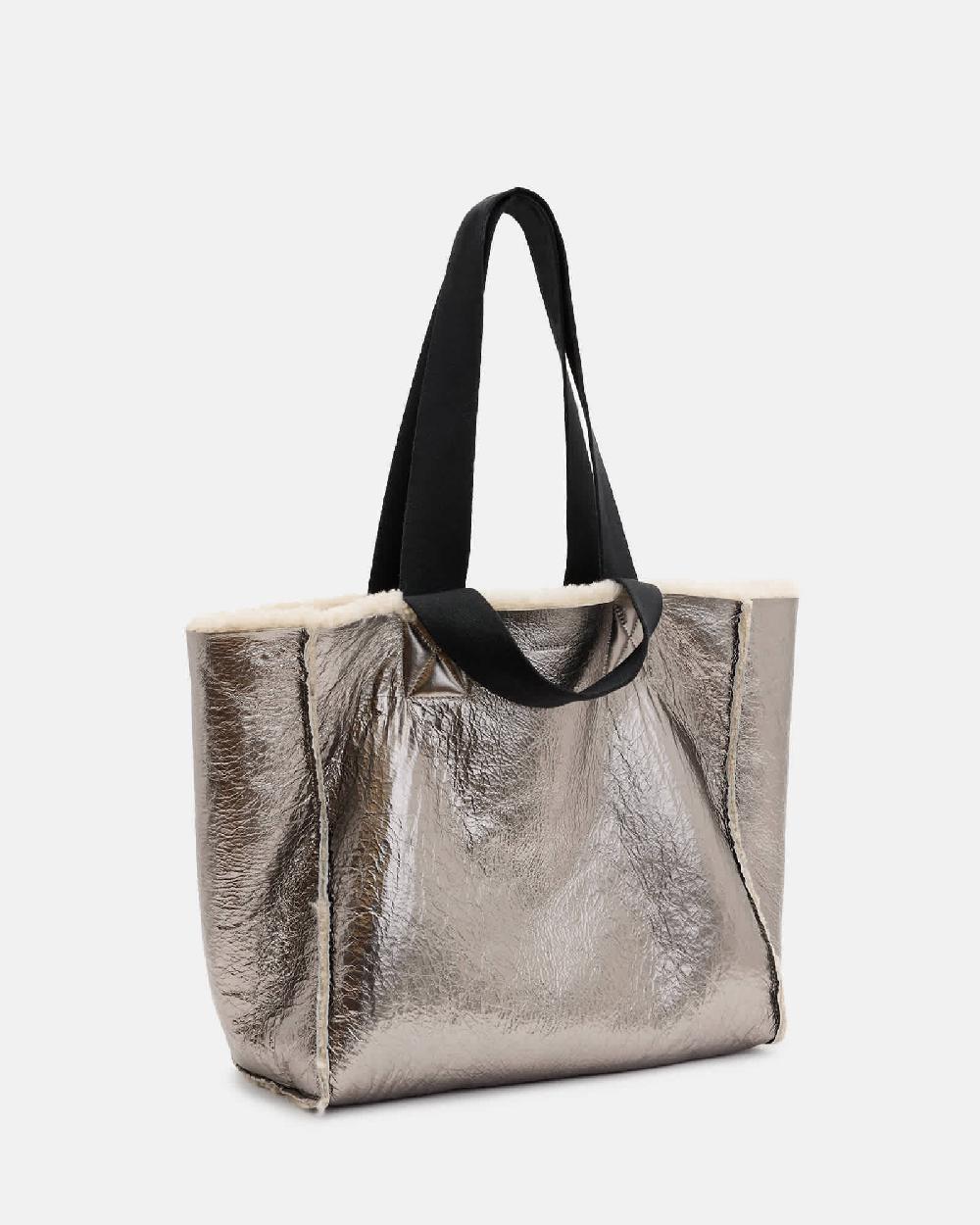 All Saints Izzy Reversible Shearling Tote Bag LIGHT TOFFEE TAUPE