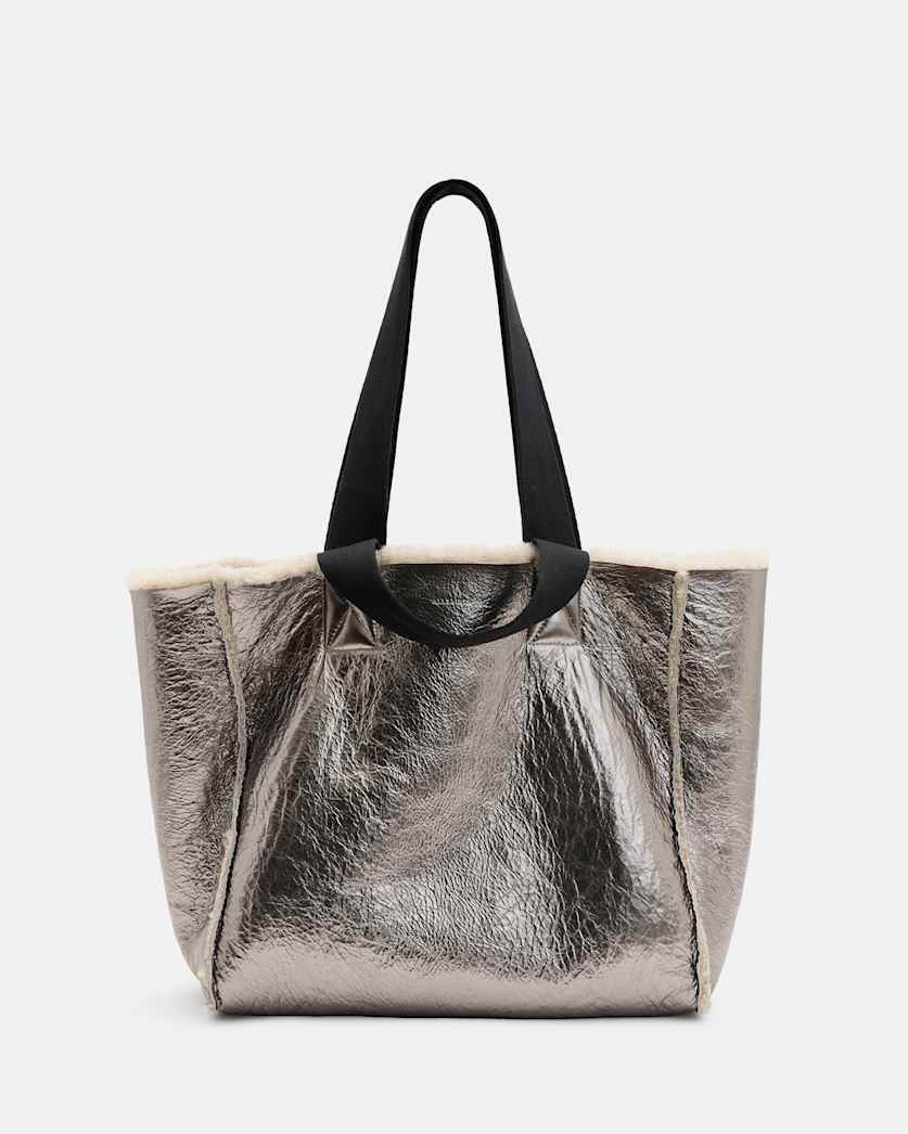 all saints Izzy Reversible Shearling Tote Bag LIGHT TOFFEE TAUPE