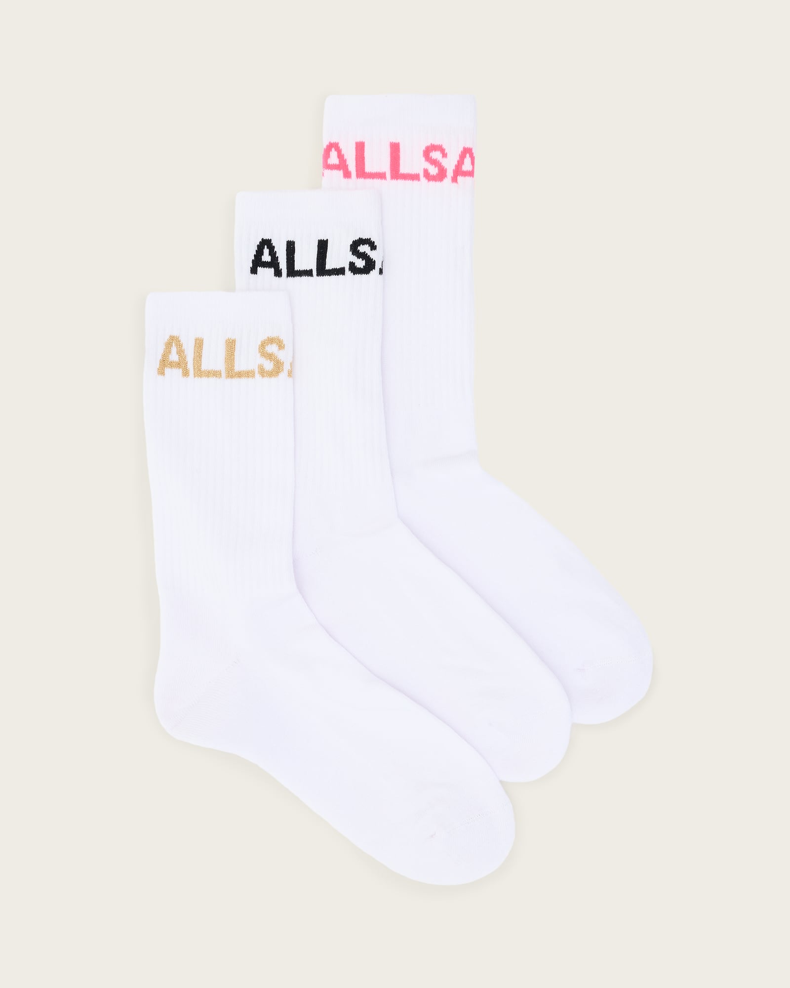 All Saints Jae Logo Socks White Multi Pack White Multi