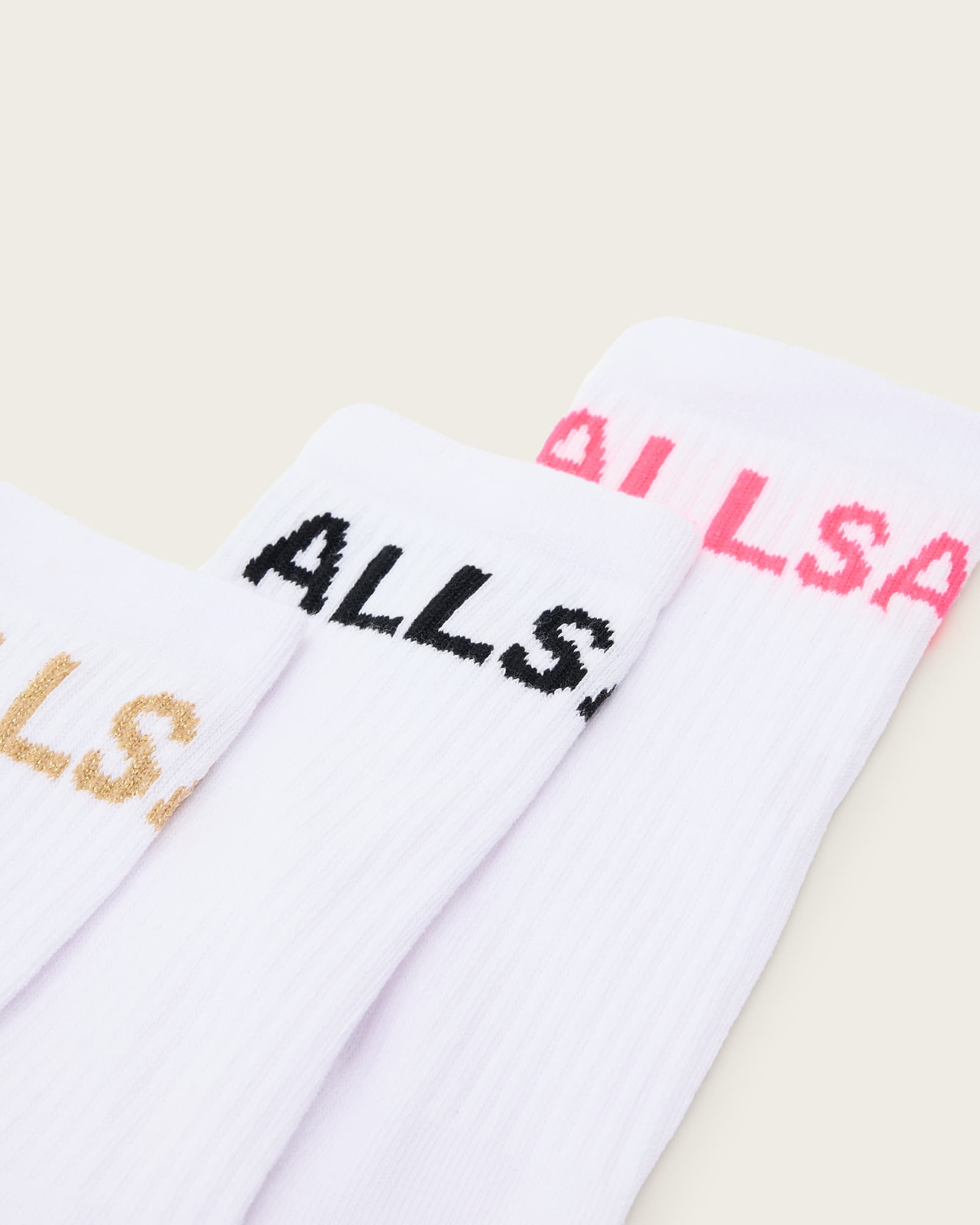 All Saints Jae Logo Socks White Multi Pack White Multi