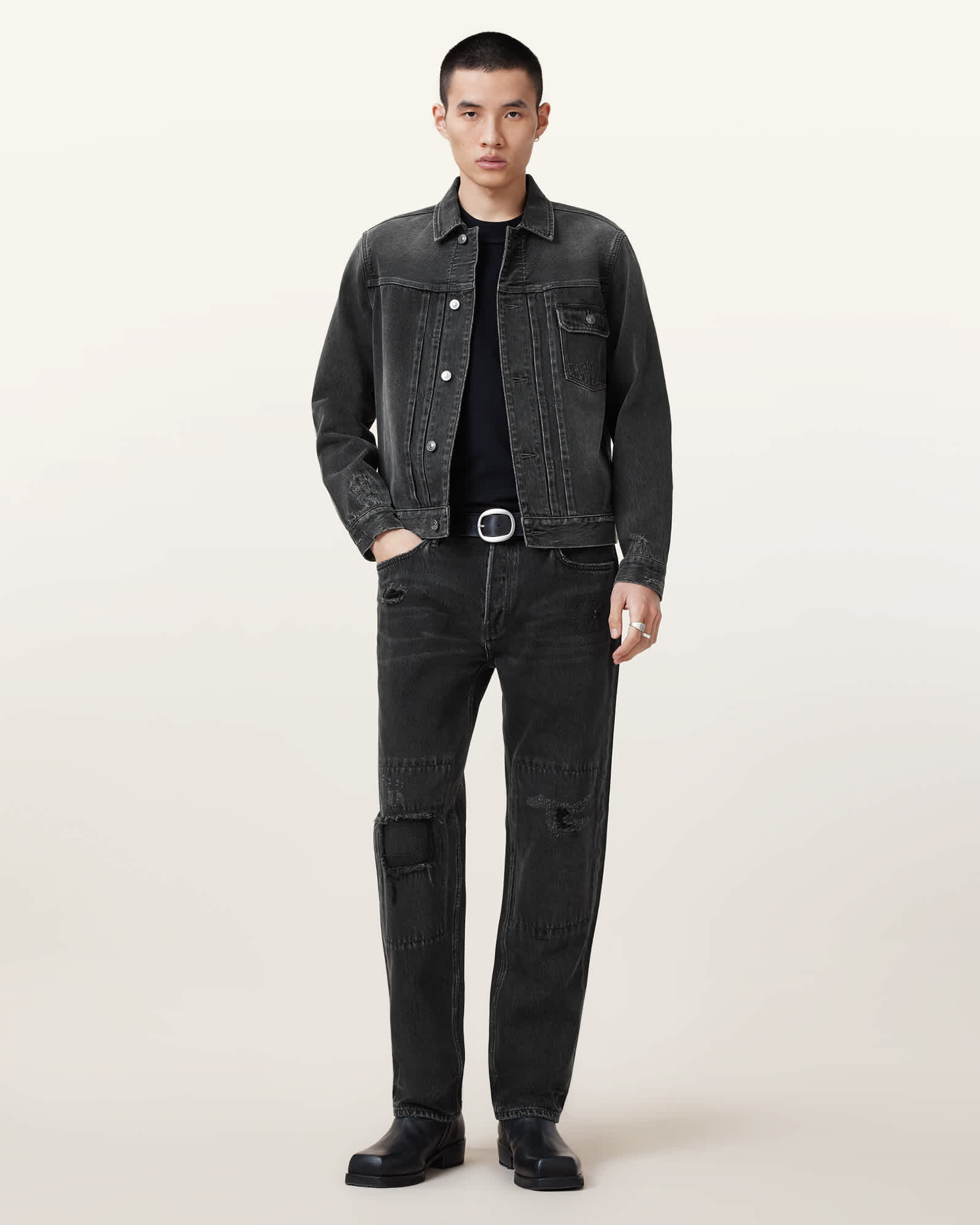 All Saints Jagger Slim Fit Denim Jacket Washed Black