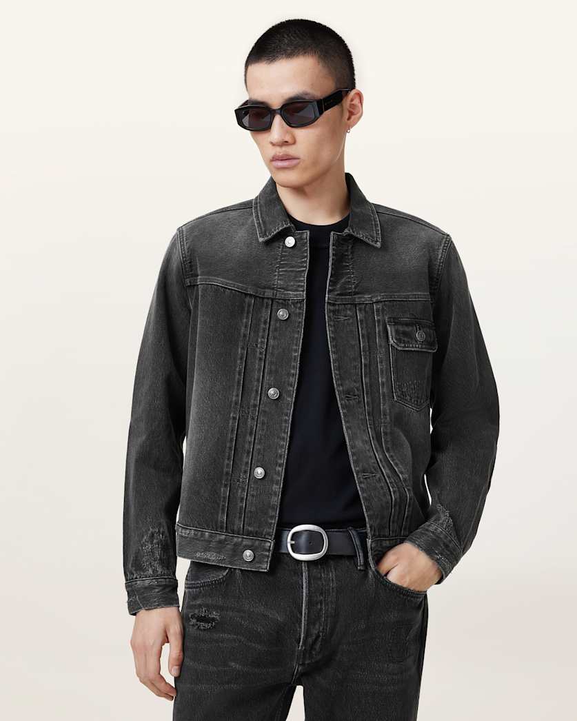 all saints Jagger Slim Fit Denim Jacket Washed Black