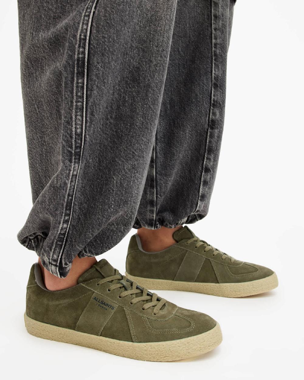 All Saints Jaimee Low Top Suede Sneakers Khaki Green