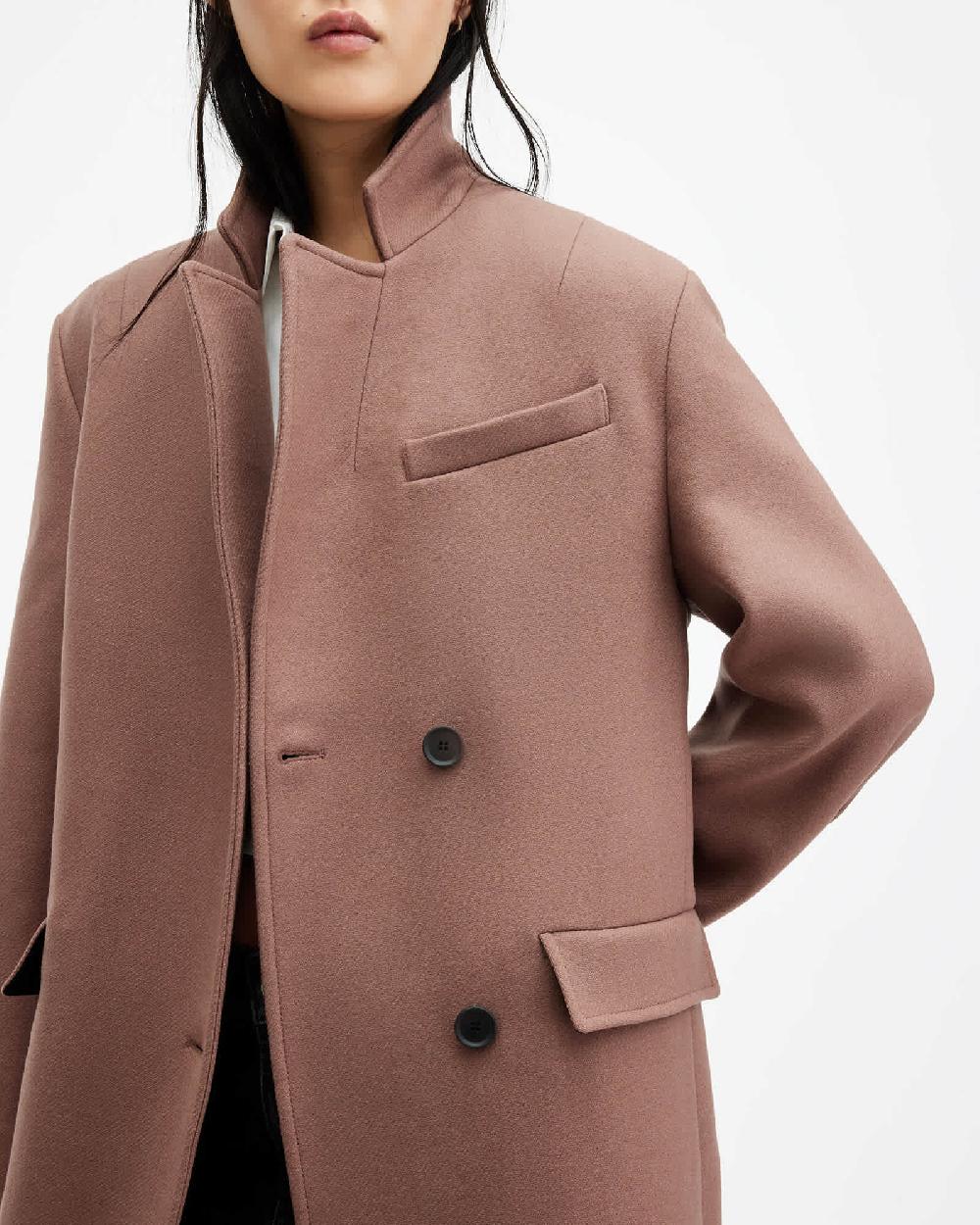 All Saints James Wool Blend Maxi Length Coat Chestnut Brown