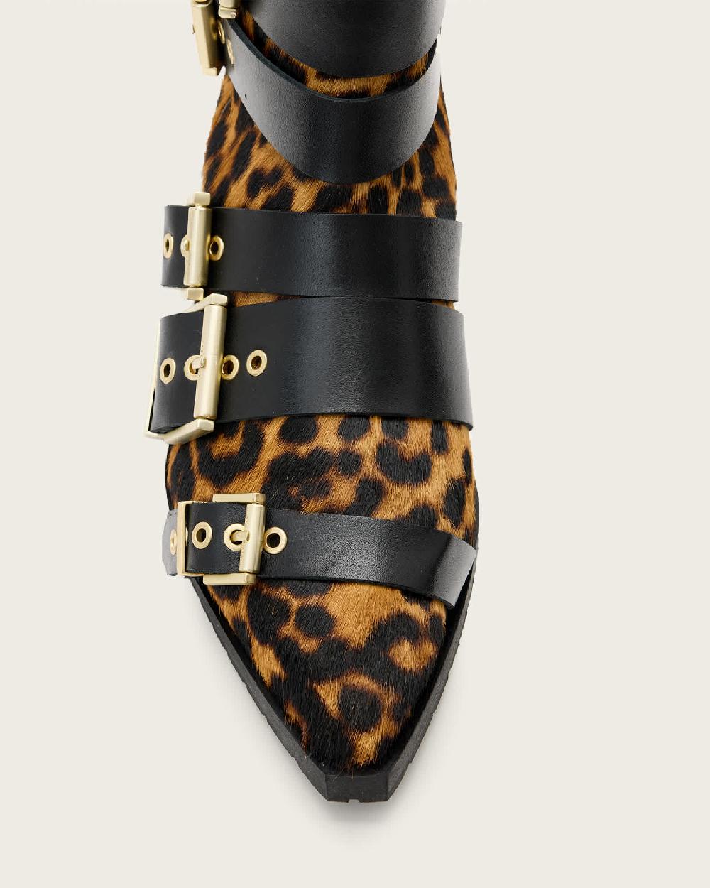 All Saints Jane Buckle Pointed Leather Boots LEPPO BROWN/BLACK