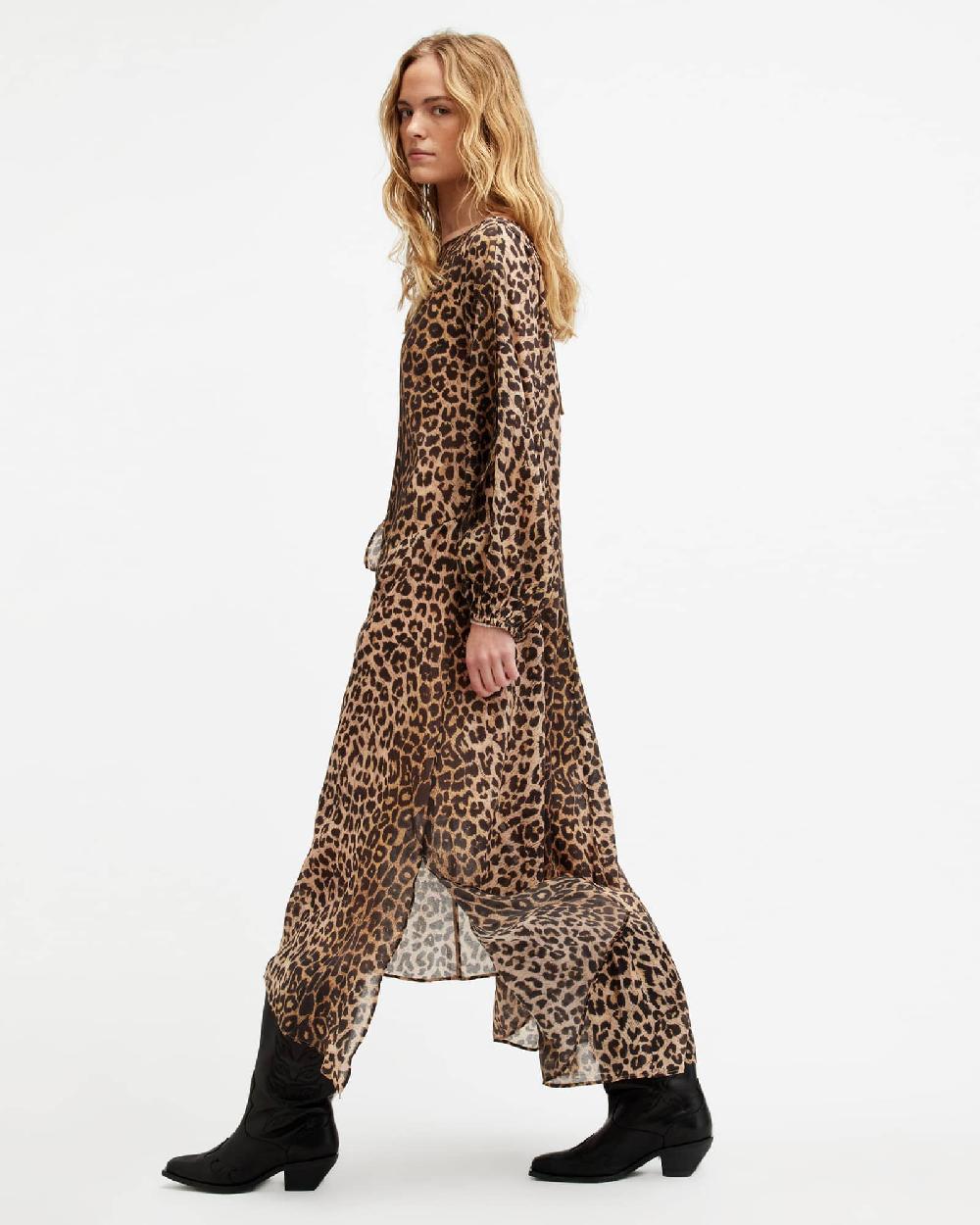All Saints Jane Leopard Print Maxi Cover Up Dress Leopard Brown