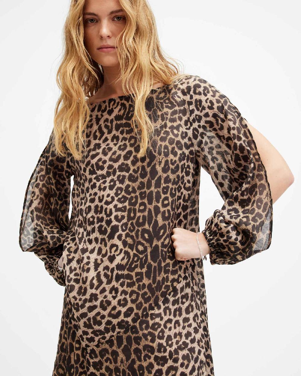 All Saints Jane Leopard Print Maxi Cover Up Dress Leopard Brown