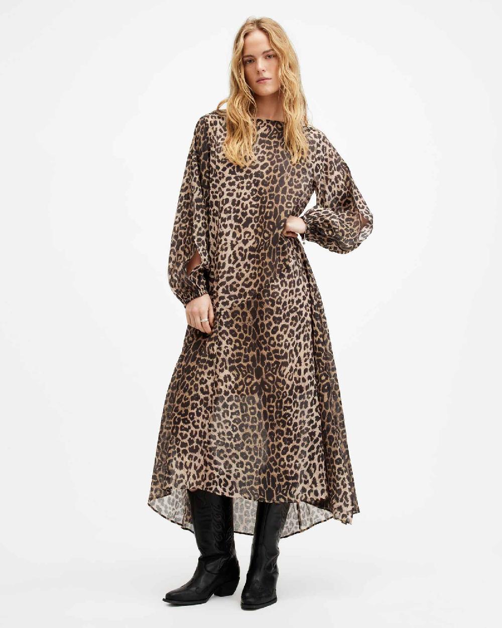 All Saints Jane Leopard Print Maxi Cover Up Dress Leopard Brown
