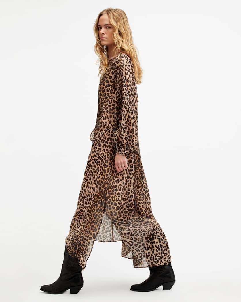 all saints Jane Leopard Print Maxi Cover Up Dress Leopard Brown
