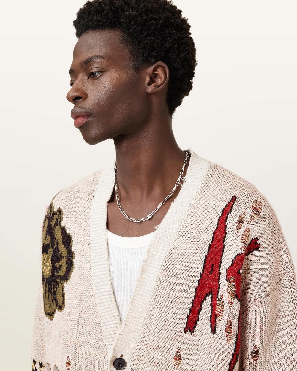 All Saints Jay Relaxed Jacquard Cardigan Ecru White