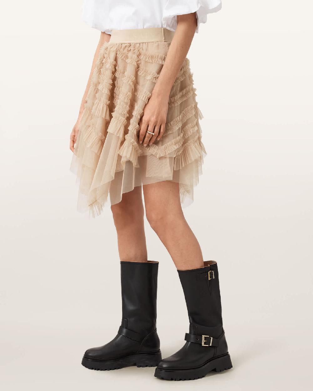 All Saints Jayde Ruffled Tulle Mini Skirt Blush Pink