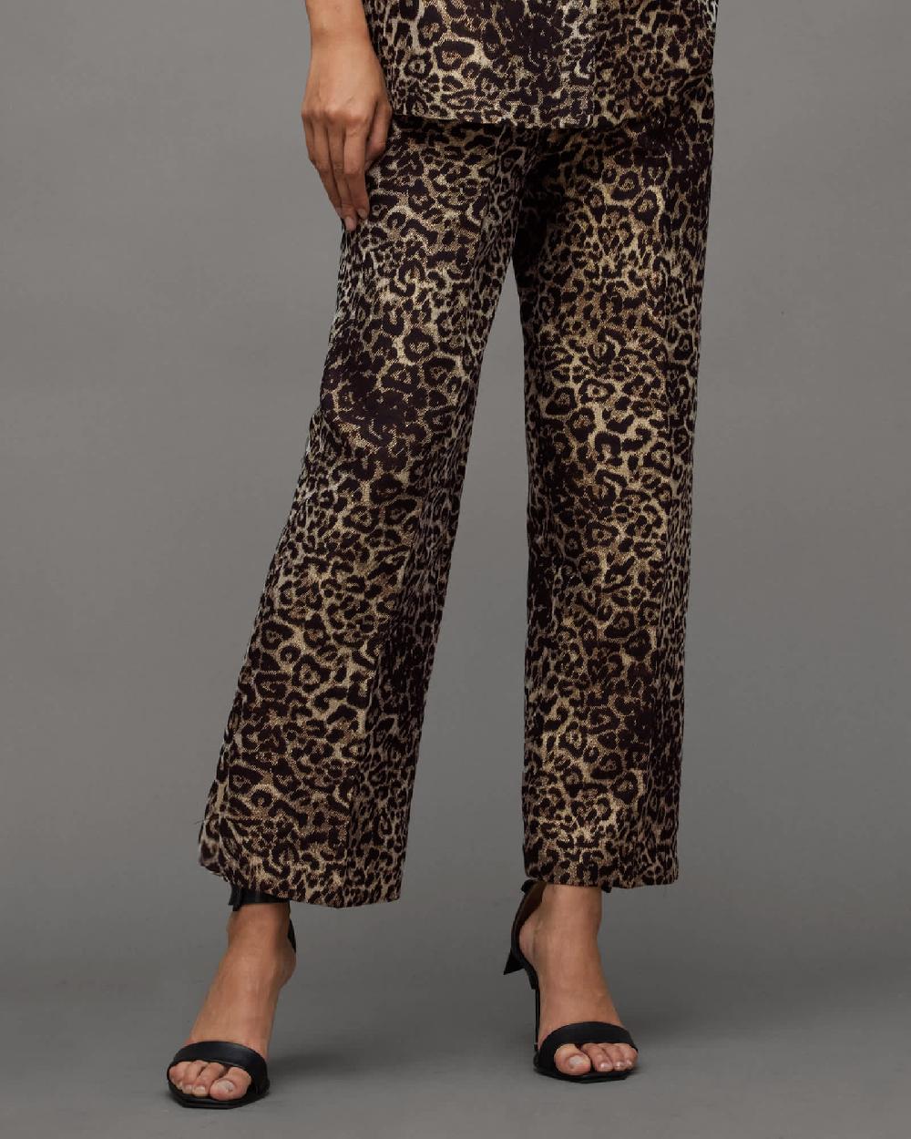 All Saints Jemi Leopard Print Relaxed Fit Pants Leopard Gold