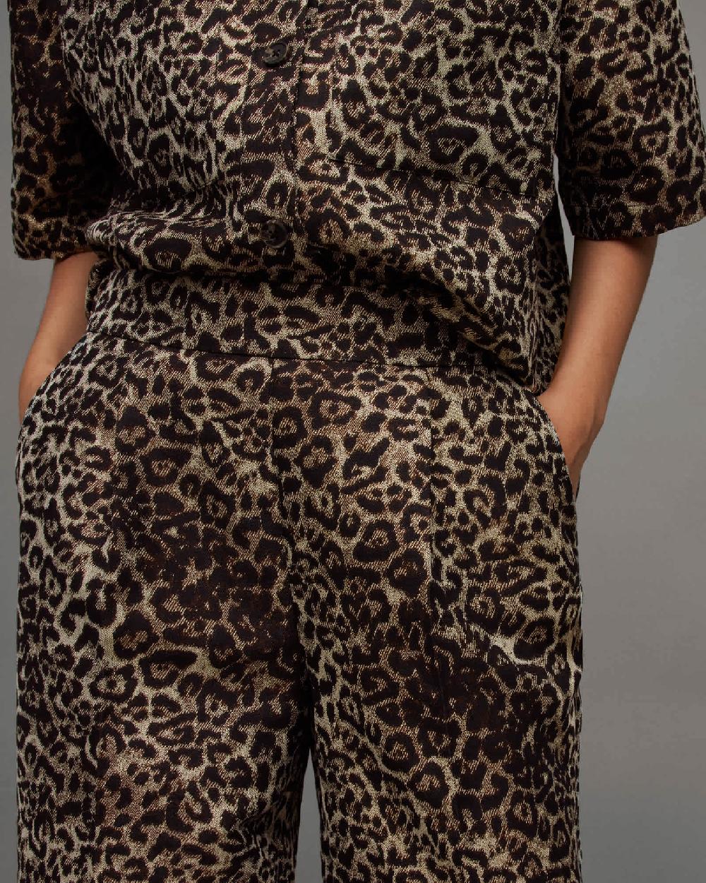 All Saints Jemi Leopard Print Relaxed Fit Pants Leopard Gold