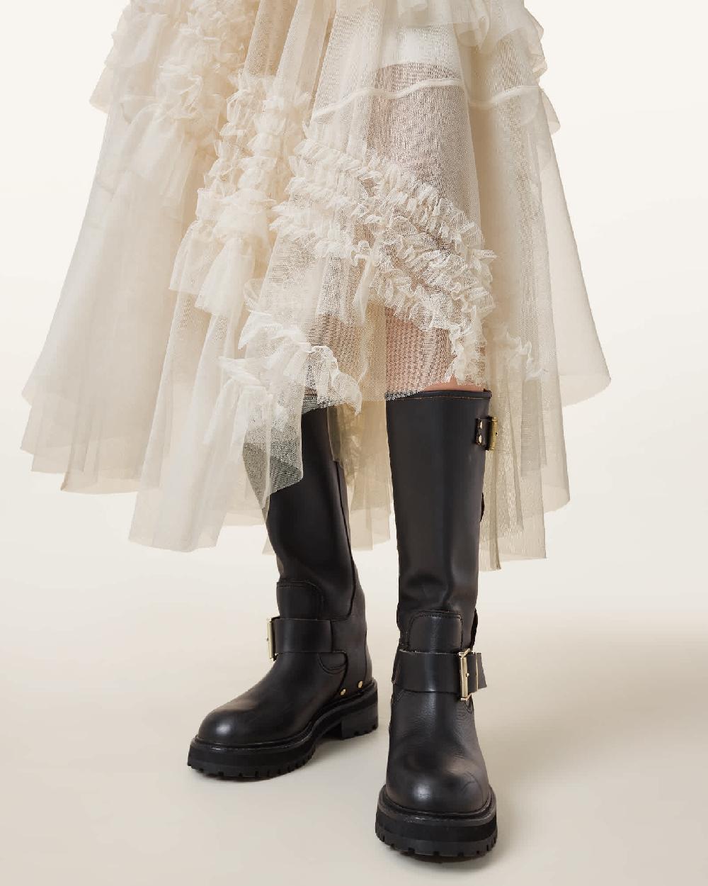 All Saints Jen Tulle Asymmetric Maxi Skirt Tofu White