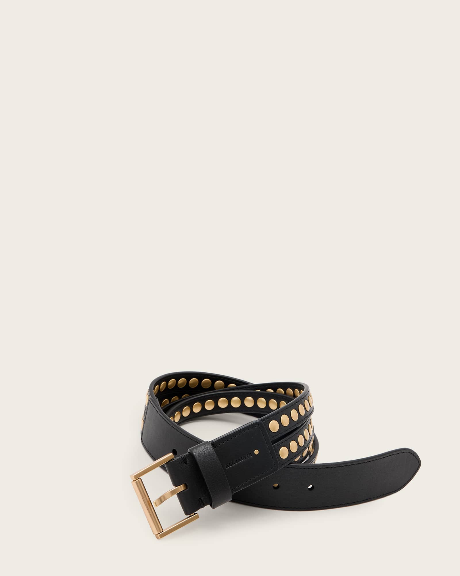 All Saints Jessica Studded Leather Belt BLACK/WARM BRASS