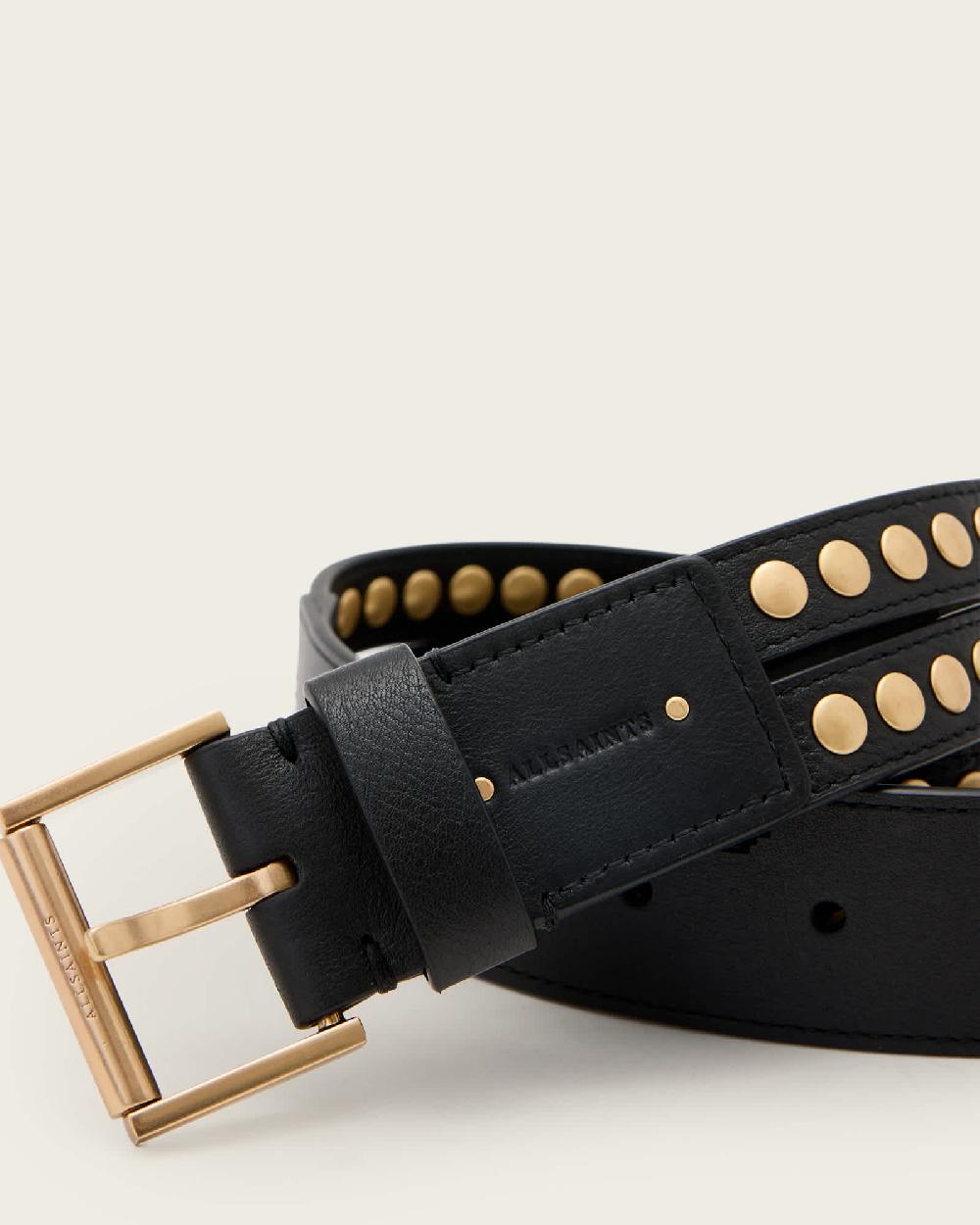 All Saints Jessica Studded Leather Belt BLACK/WARM BRASS