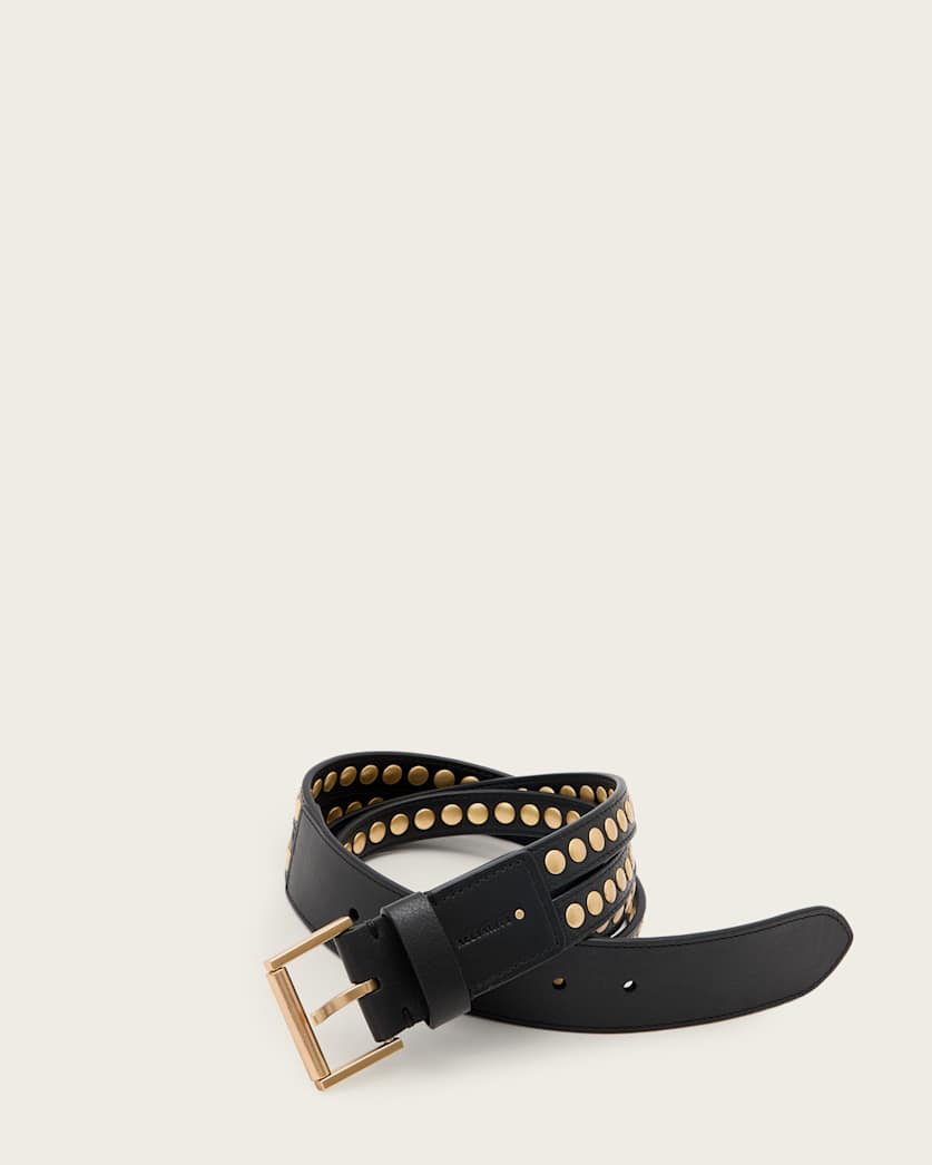 all saints Jessica Studded Leather Belt BLACK/WARM BRASS