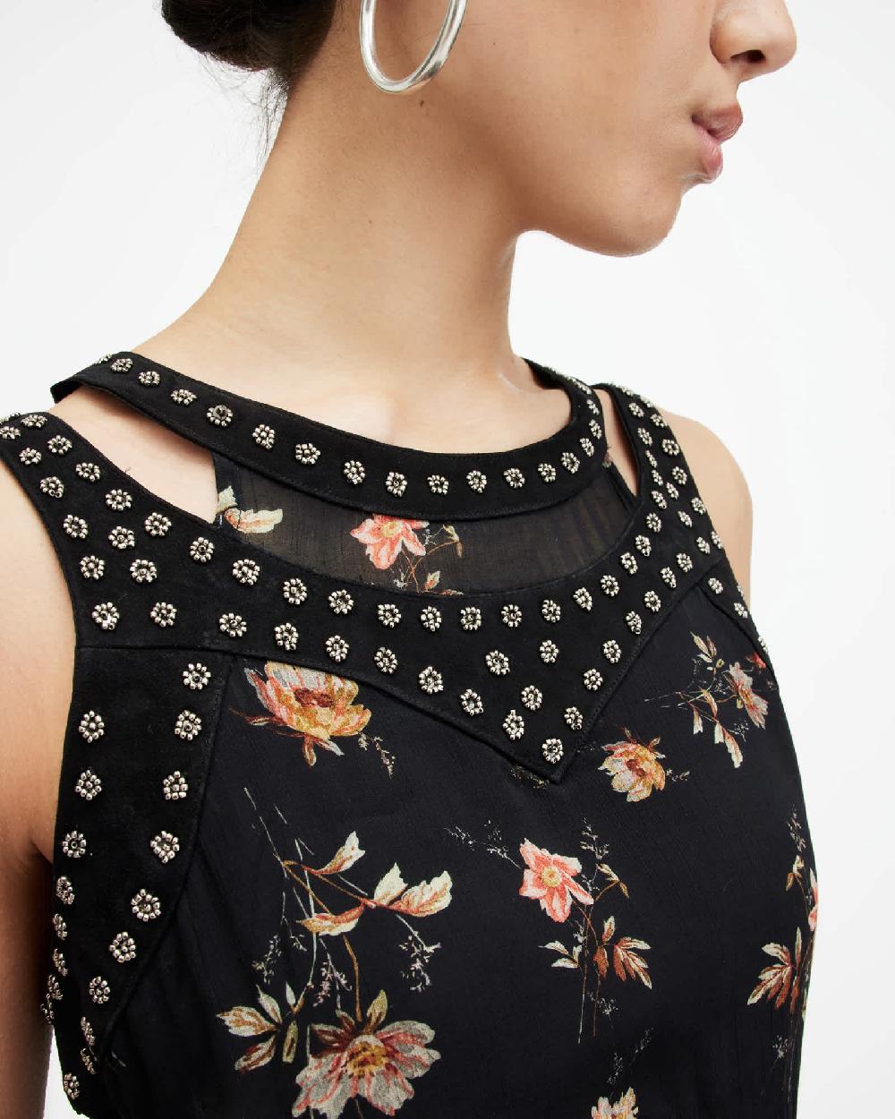 All Saints Jessie Tanana Floral Print Maxi Dress Jet Black