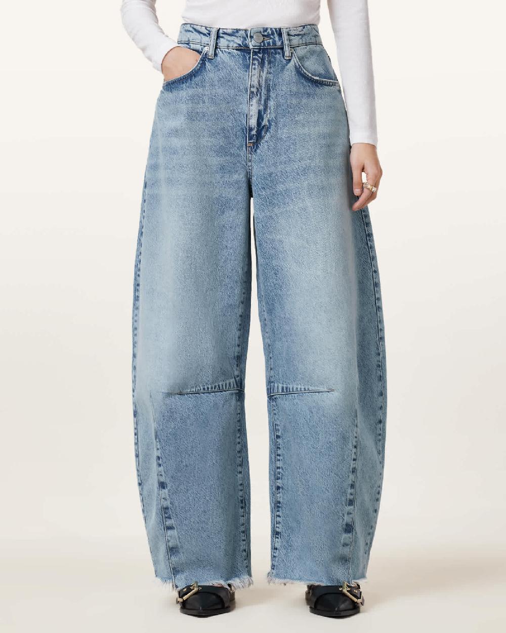 All Saints Jett Barrel Leg Denim Jeans Light Indigo