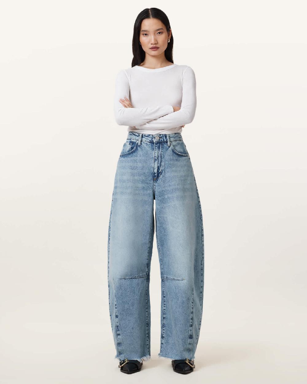All Saints Jett Barrel Leg Denim Jeans Light Indigo