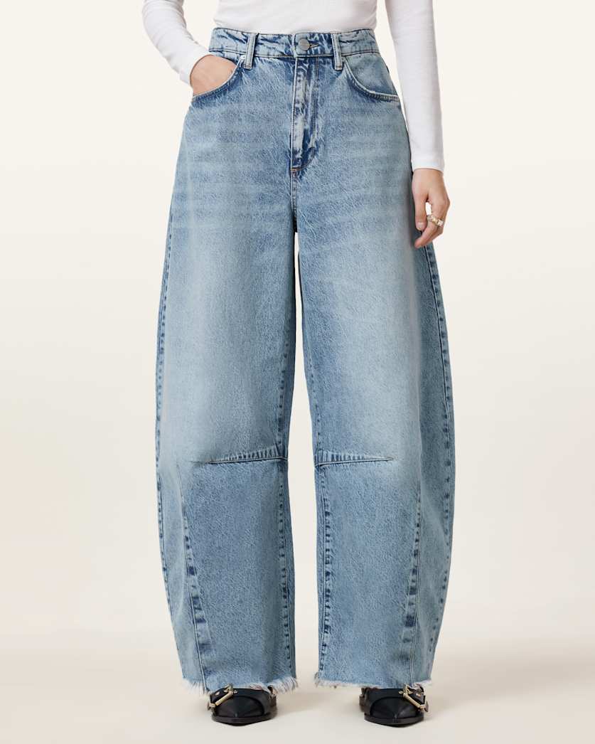 all saints Jett Barrel Leg Denim Jeans Light Indigo