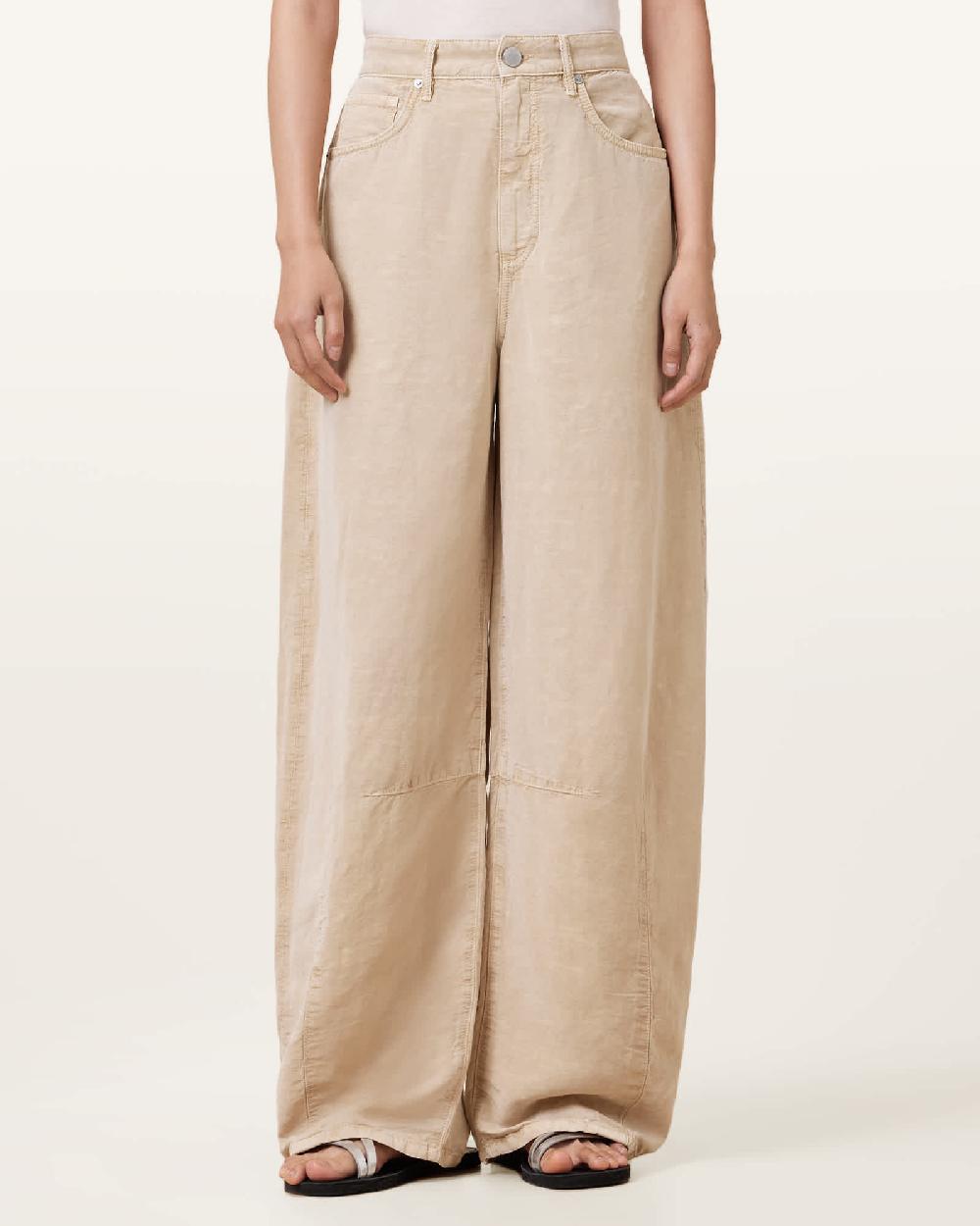 All Saints Jett Barrel Leg Linen Blend Pants Sand Brown