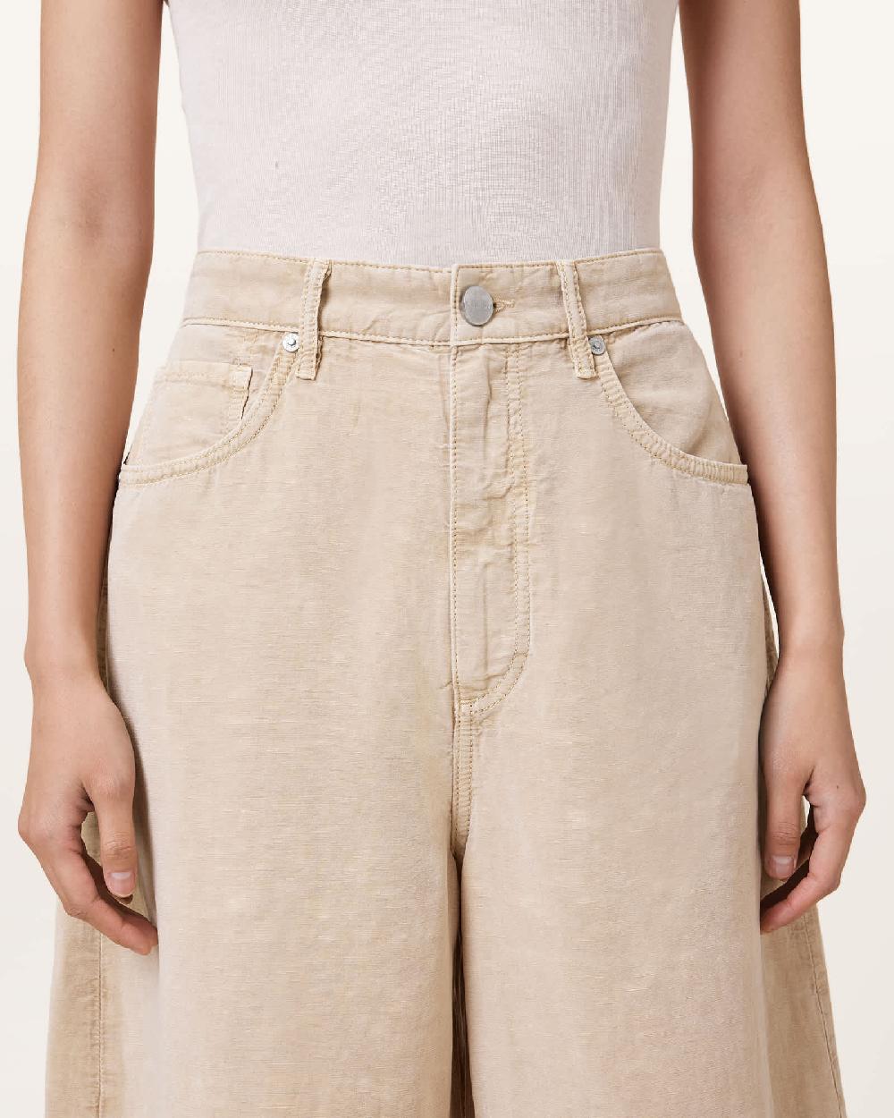 All Saints Jett Barrel Leg Linen Blend Pants Sand Brown