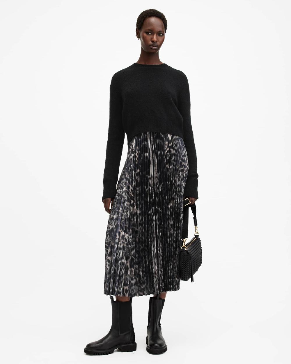 All Saints Jinx 2-In-1 Printed Pleated Maxi Dress JINX TAUPE BROWN