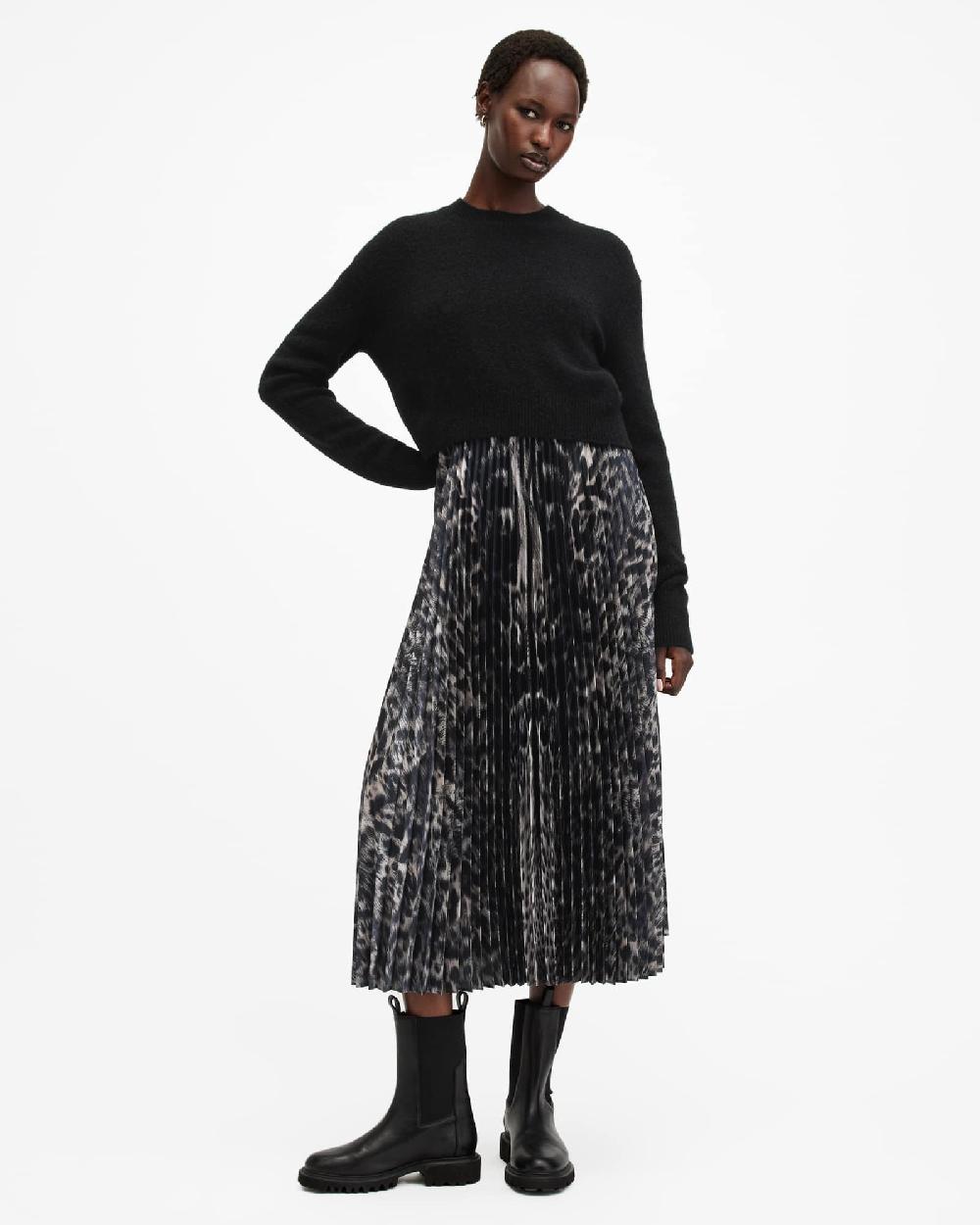 All Saints Jinx 2-In-1 Printed Pleated Maxi Dress JINX TAUPE BROWN