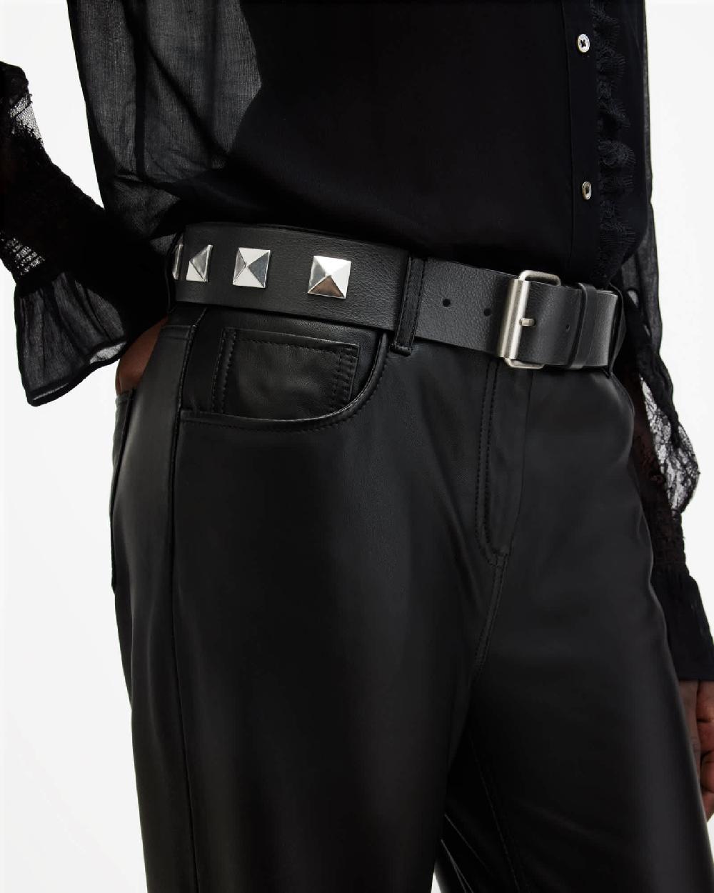 All Saints Joan Leather Studded Belt BLACK/ANTQ NICKEL