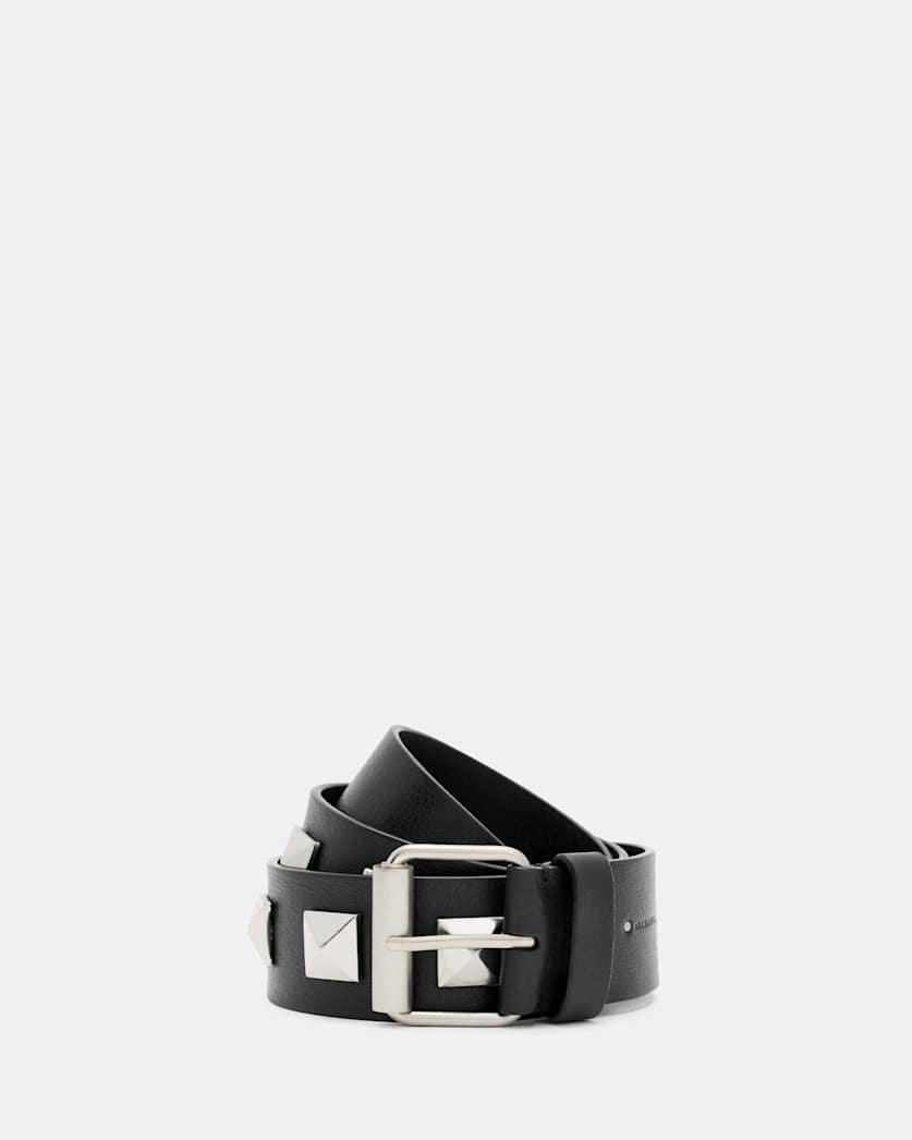 all saints Joan Leather Studded Belt BLACK/ANTQ NICKEL