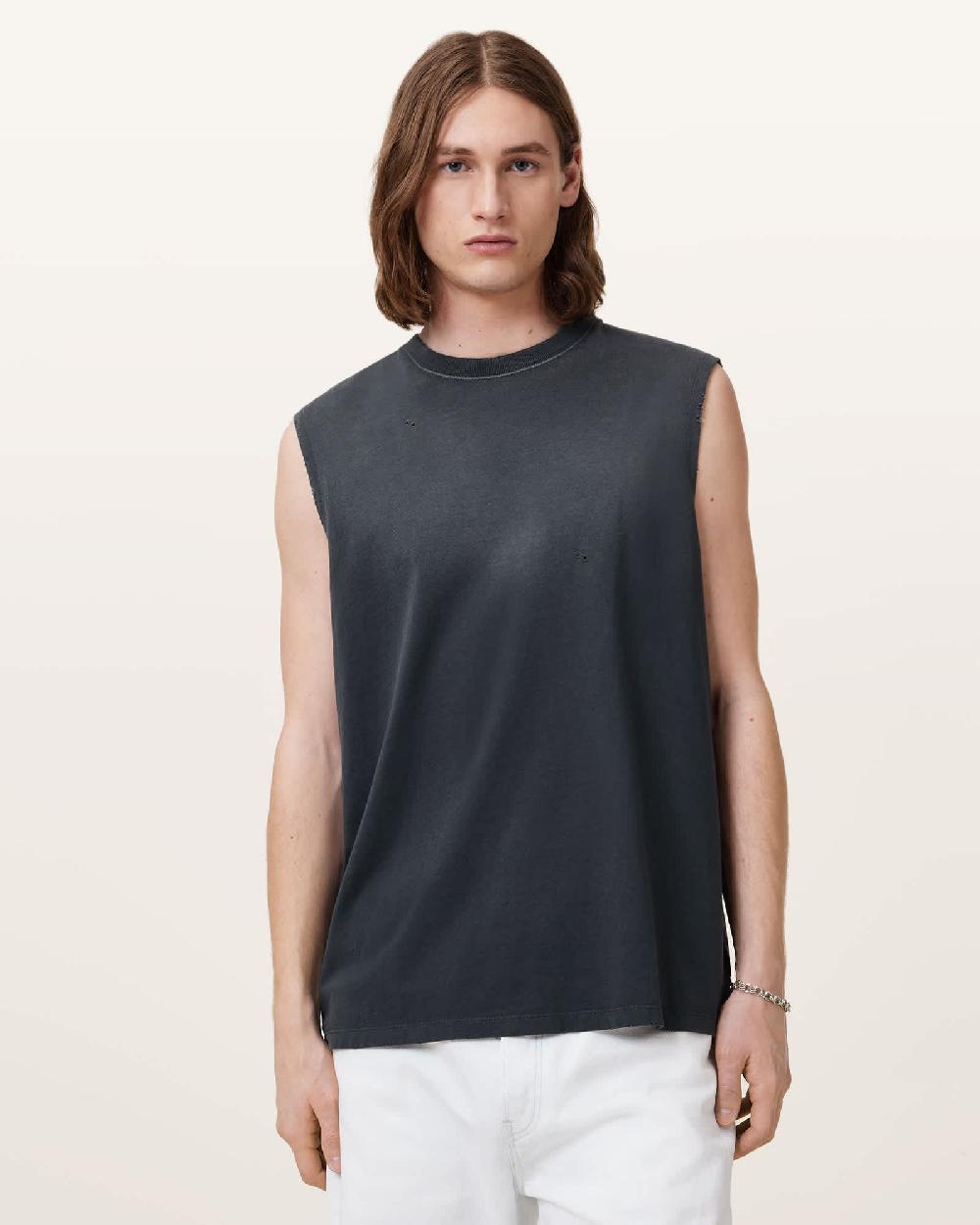 All Saints Jonah Sleeveless Round Neck T-shirt Washed Black