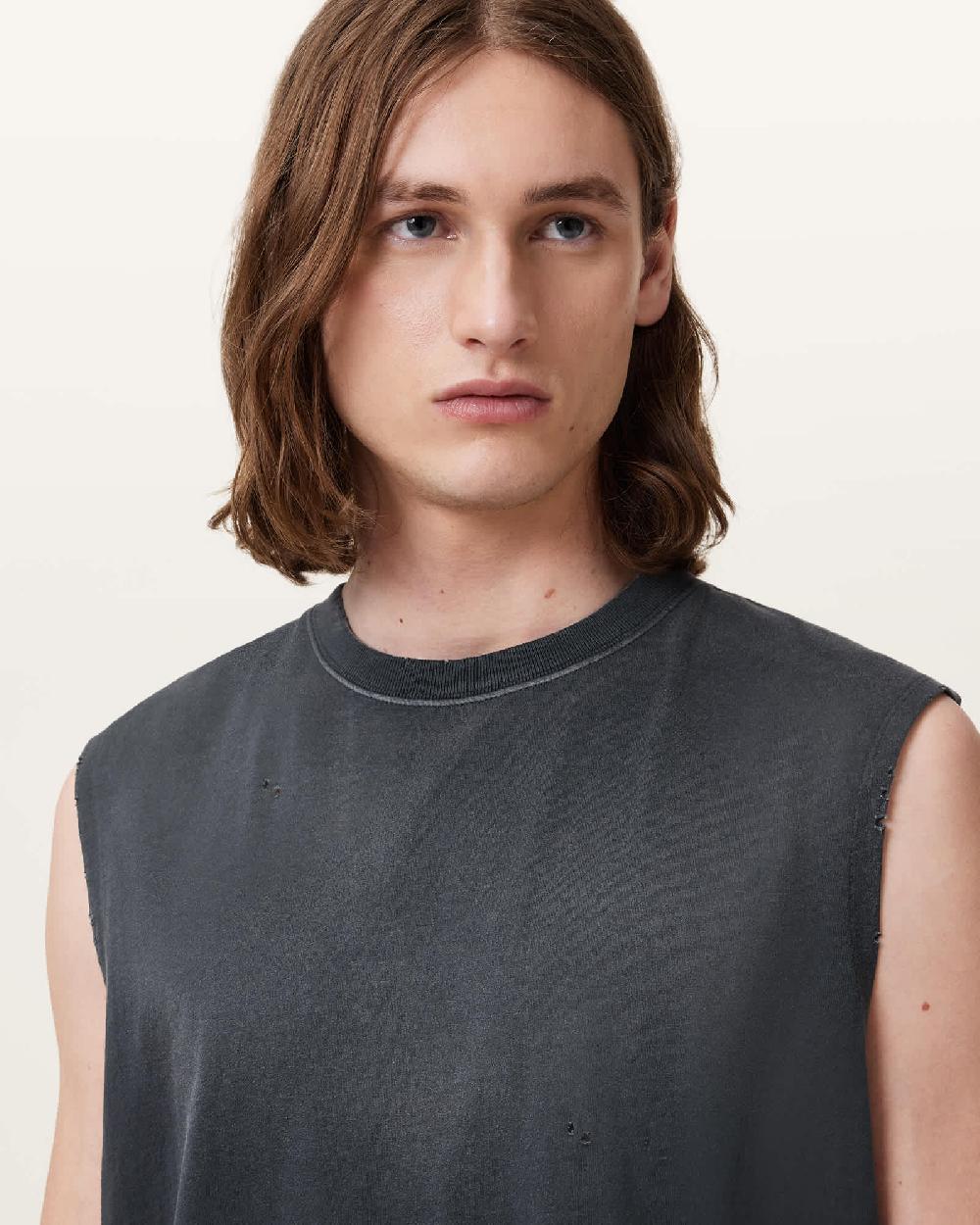 All Saints Jonah Sleeveless Round Neck T-shirt Washed Black