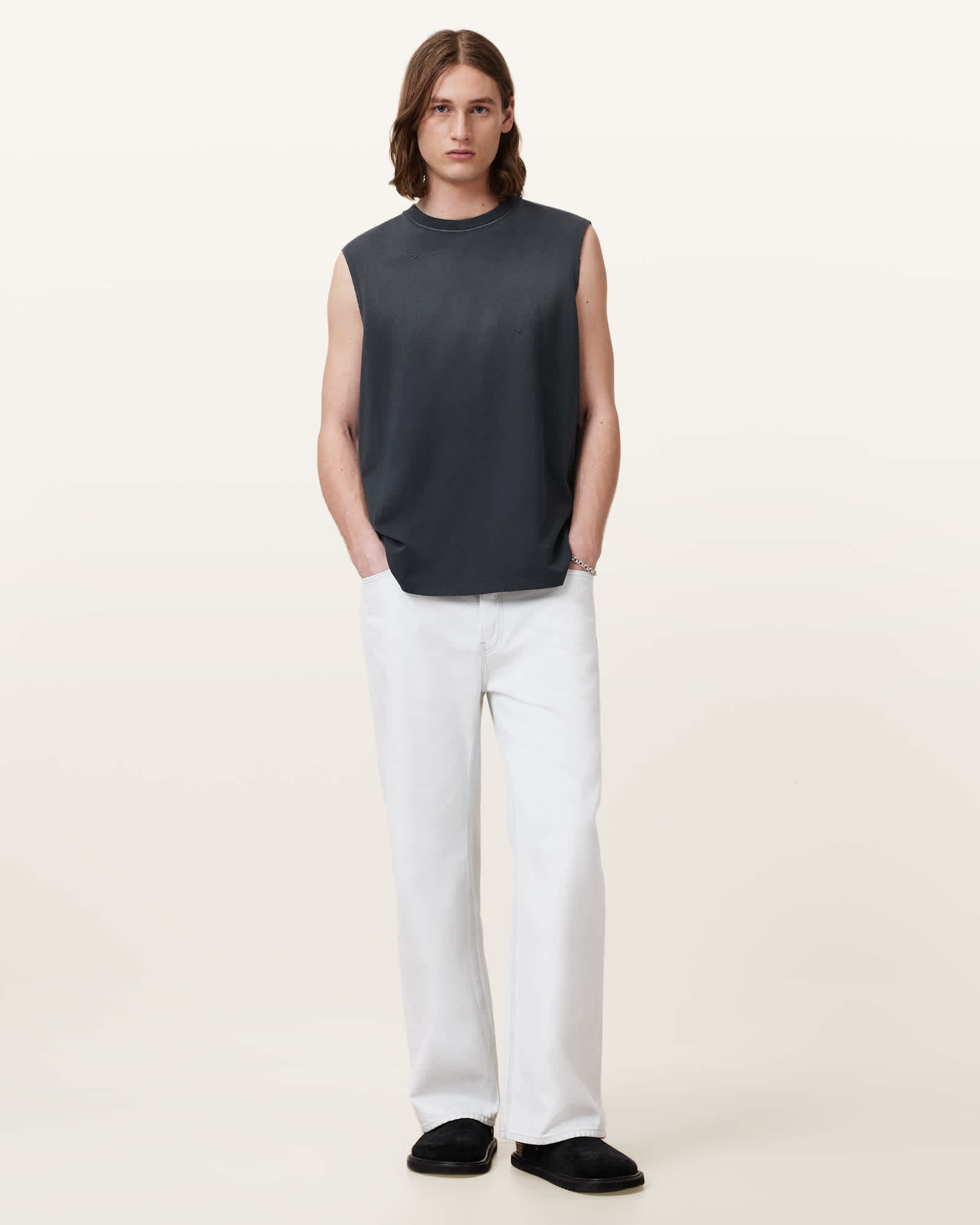 All Saints Jonah Sleeveless Round Neck T-shirt Washed Black