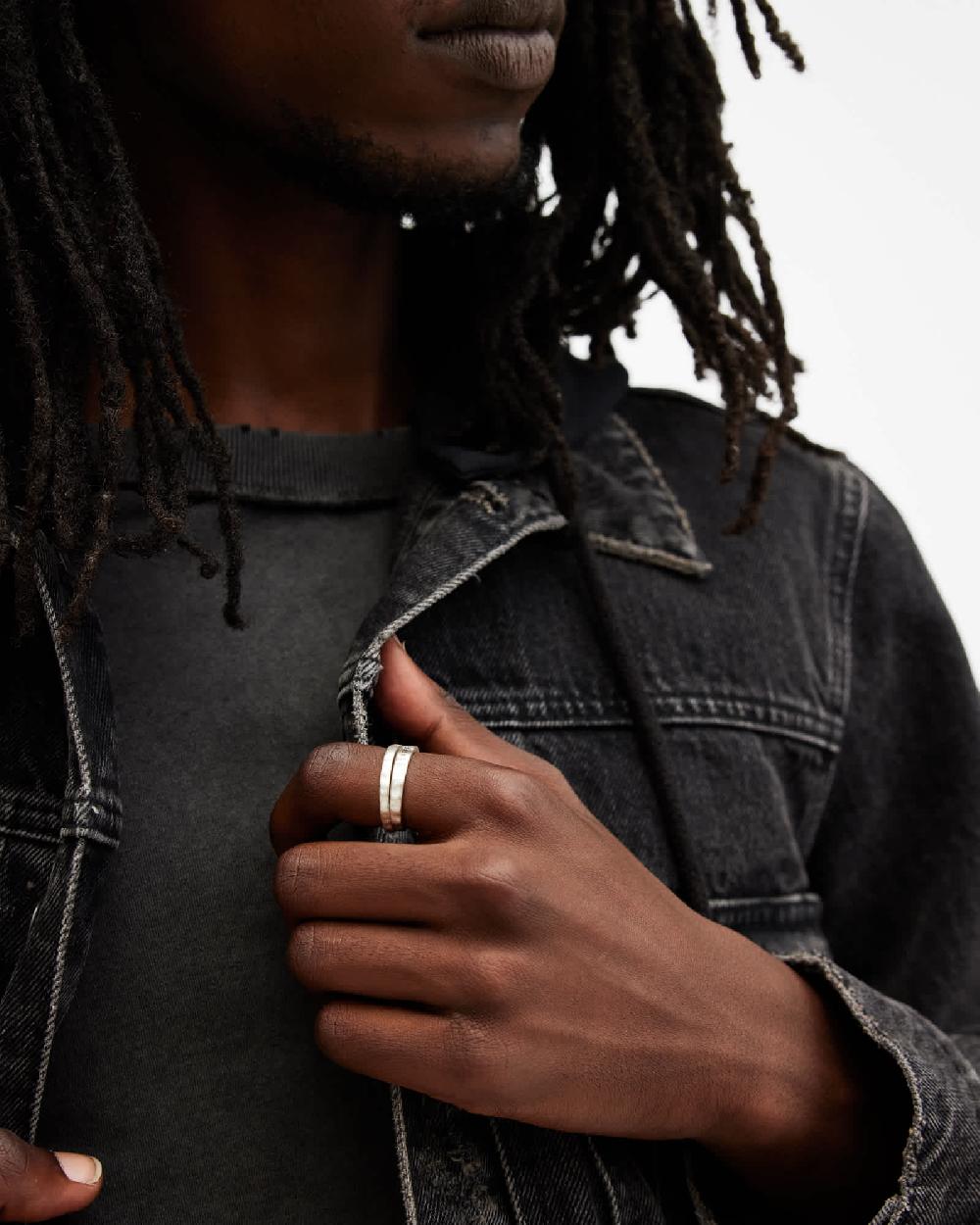 All Saints Josh Sterling Silver Ring Set Warm Silver