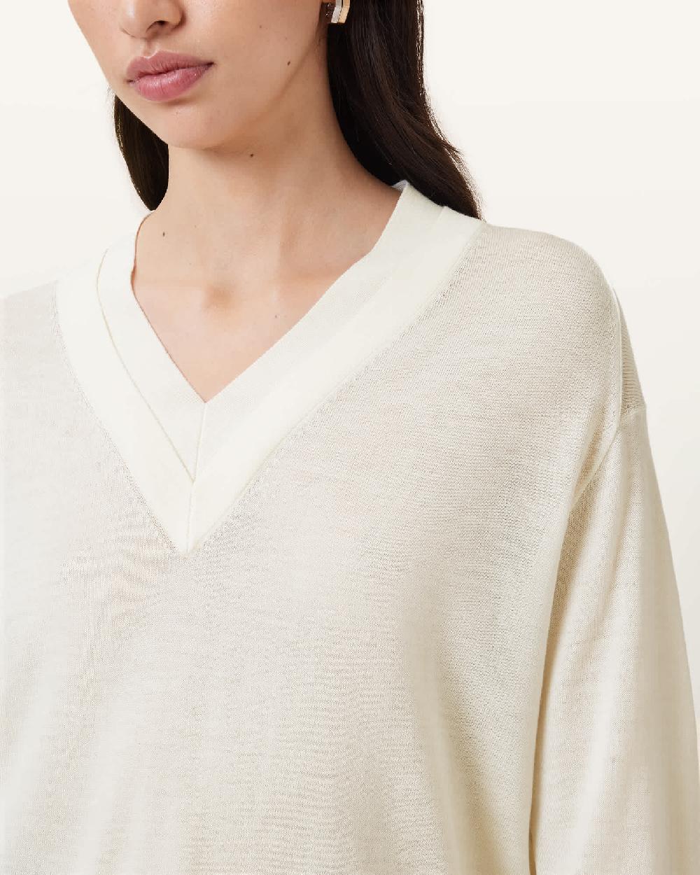 All Saints Julieana V Neck Wool Sweater Chalk White