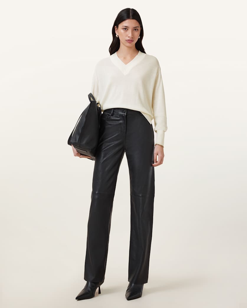 all saints Julieana V Neck Wool Sweater Chalk White