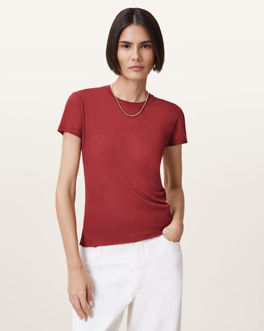 All Saints June Short Sleeve Crew Neck T-shirt Rosewood Red