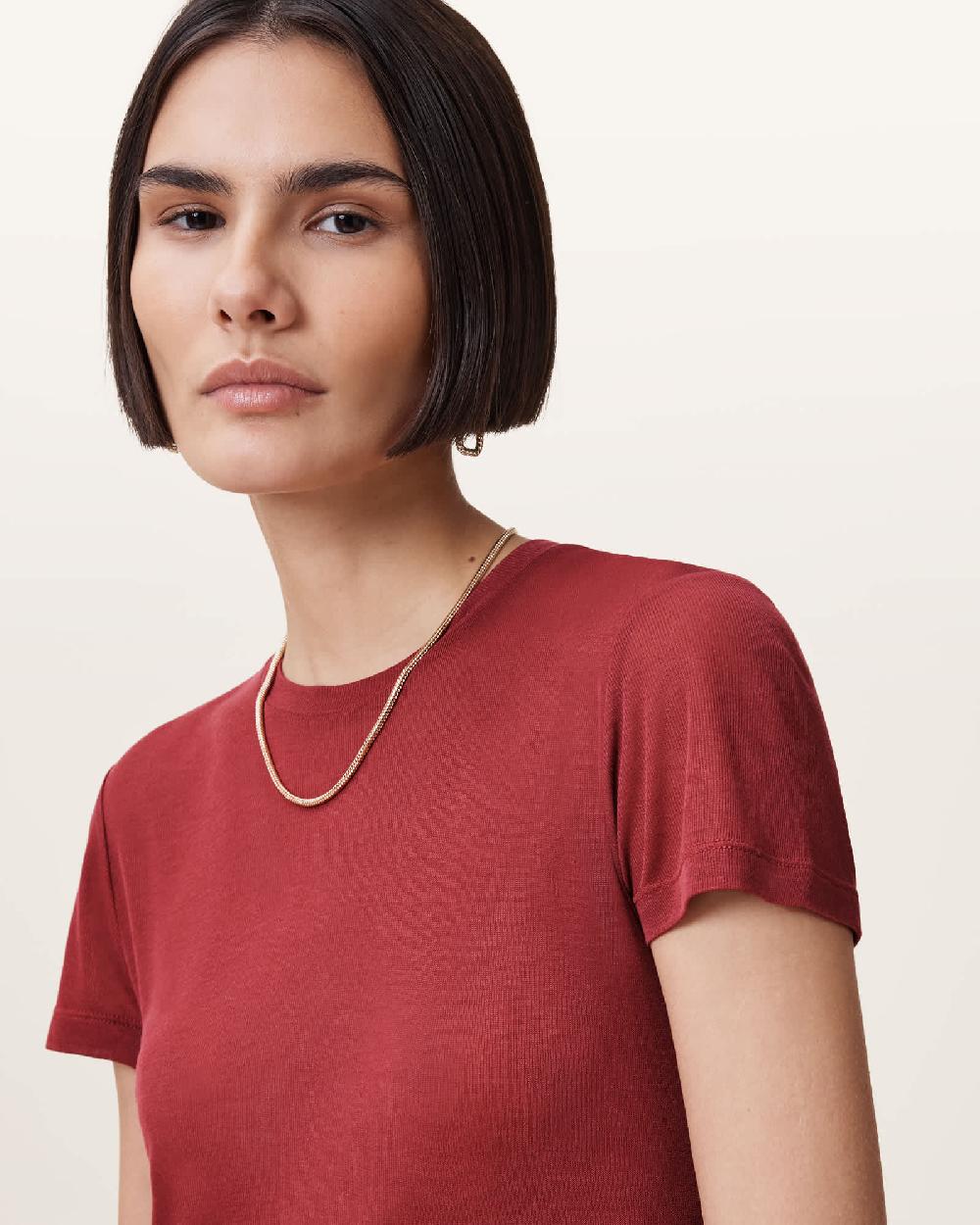 All Saints June Short Sleeve Crew Neck T-shirt Rosewood Red