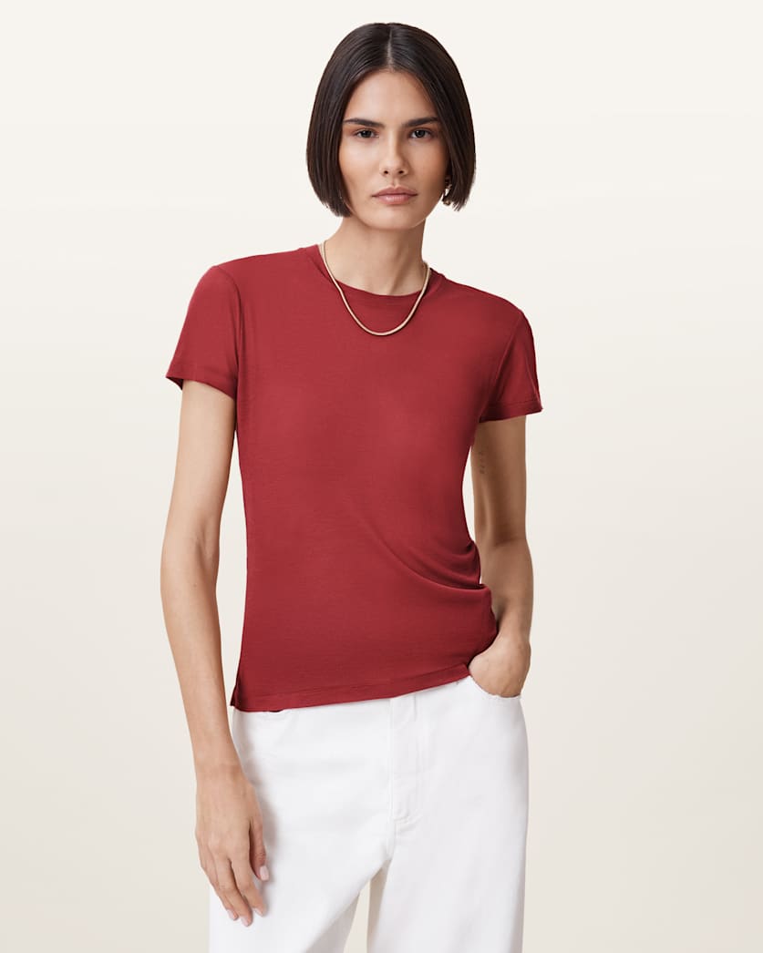 all saints June Short Sleeve Crew Neck T-shirt Rosewood Red