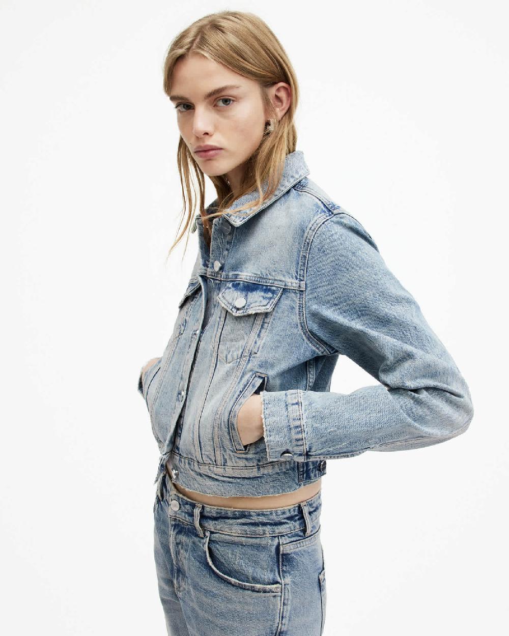 All Saints Juno Denim Trucker Jacket Vintage Indigo