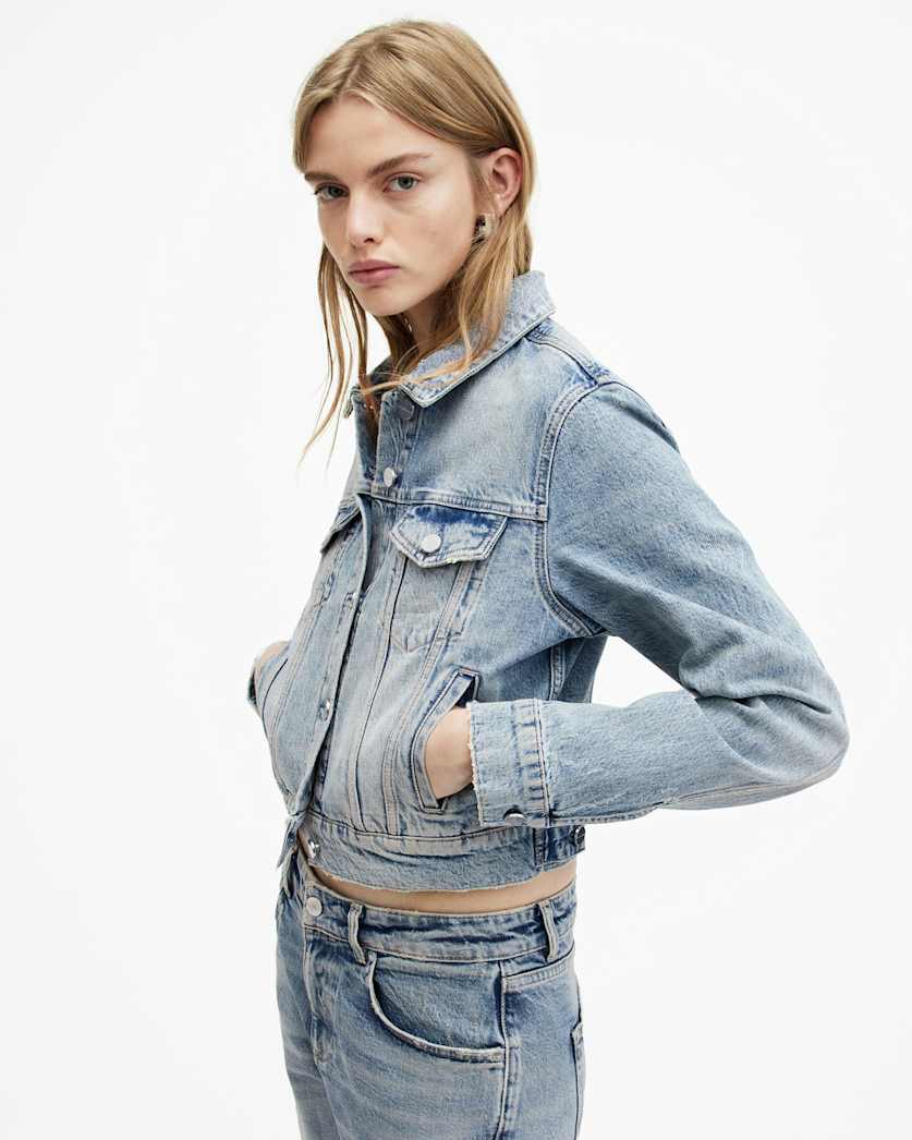 all saints Juno Denim Trucker Jacket Vintage Indigo