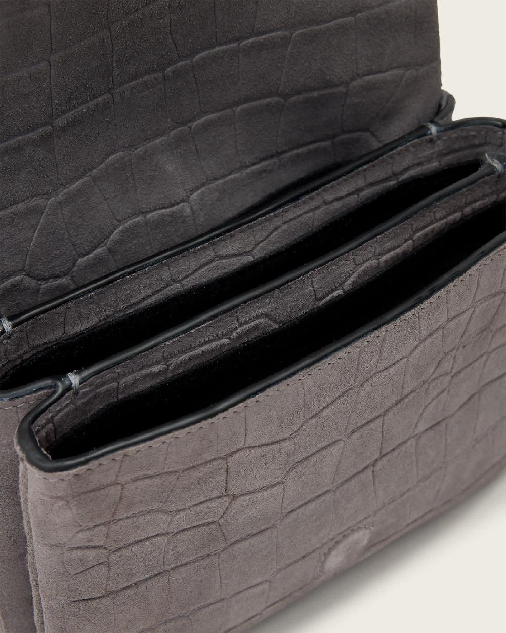 All Saints Jupiter Croc-Effect Leather Crossbody Bag Slate Blue